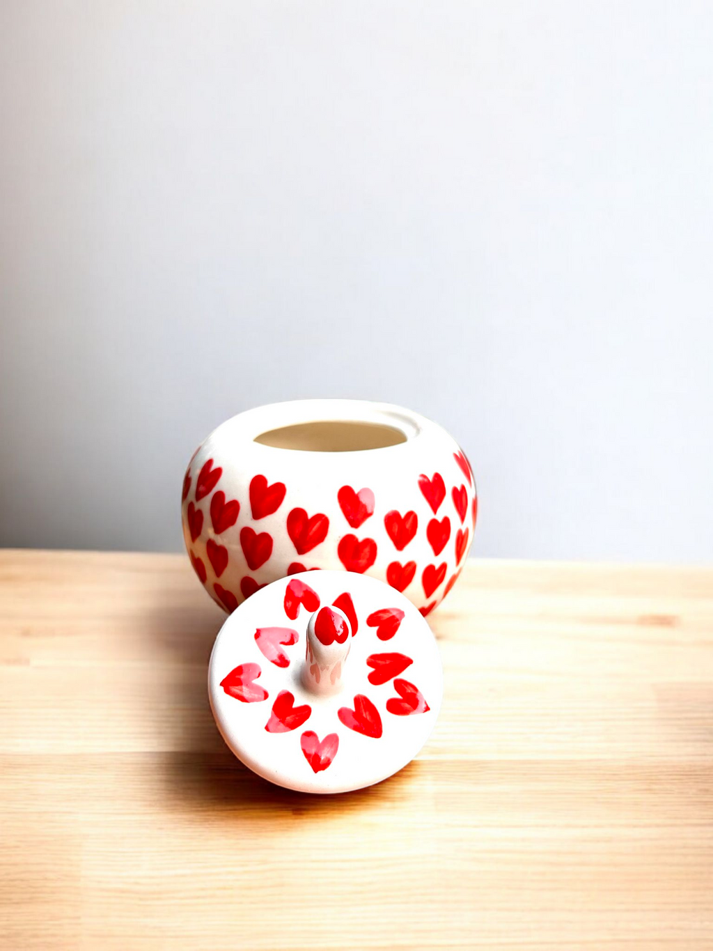 Heart Motif Ceramic Jar – Hand-Painted Candy & Cookie Jar (Set of 2)