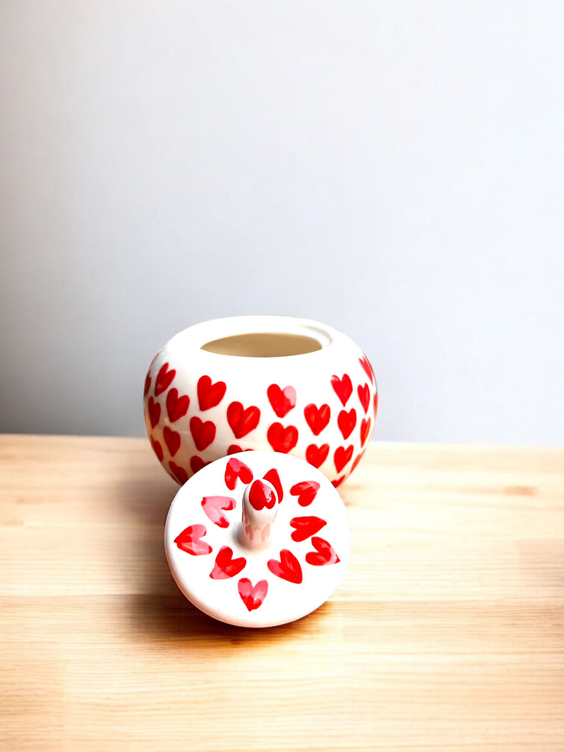 Heart Motif Ceramic Jar – Hand-Painted Candy & Cookie Jar (Set of 2)