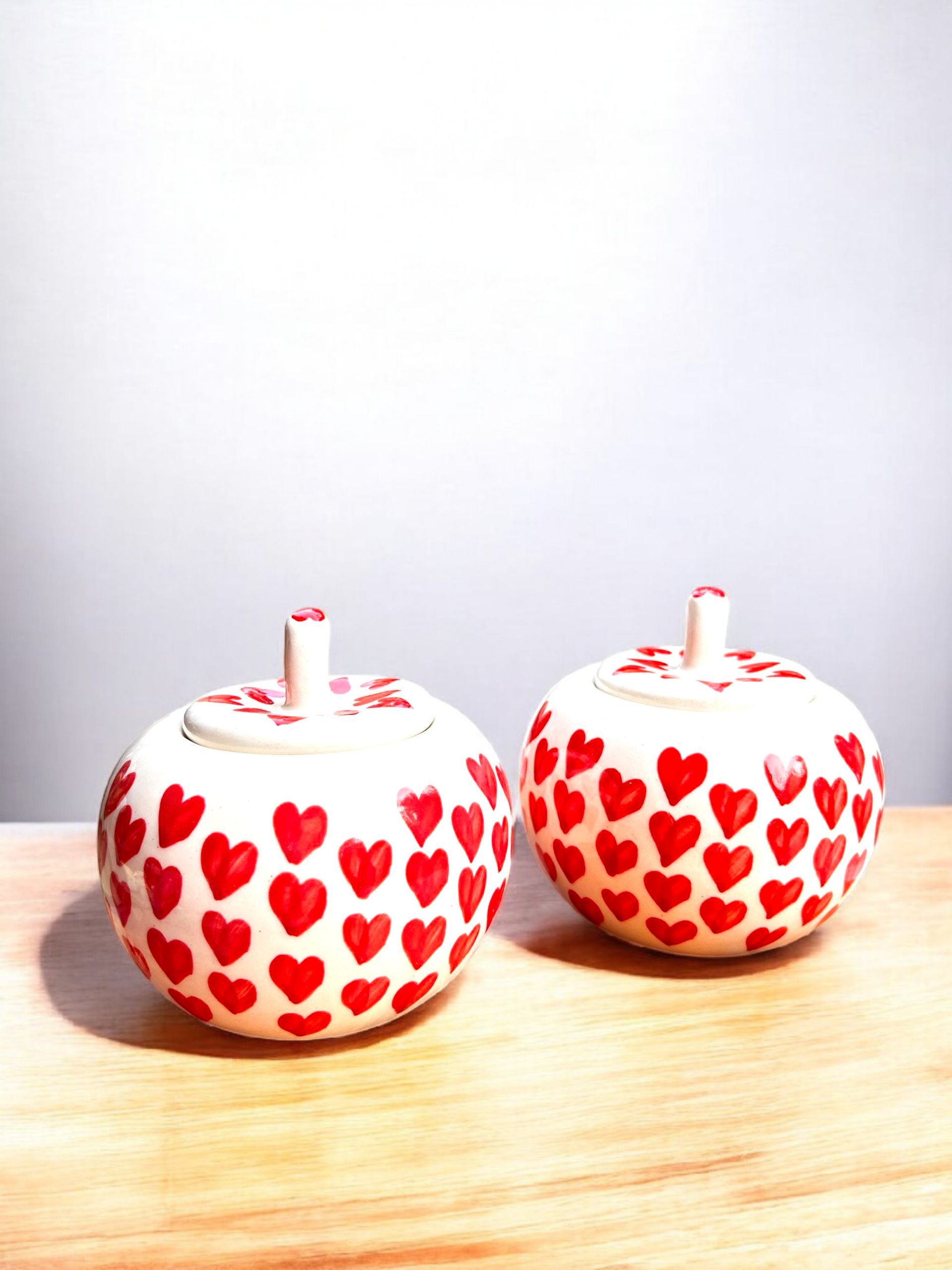 Heart Motif Ceramic Jar – Hand-Painted Candy & Cookie Jar (Set of 2)