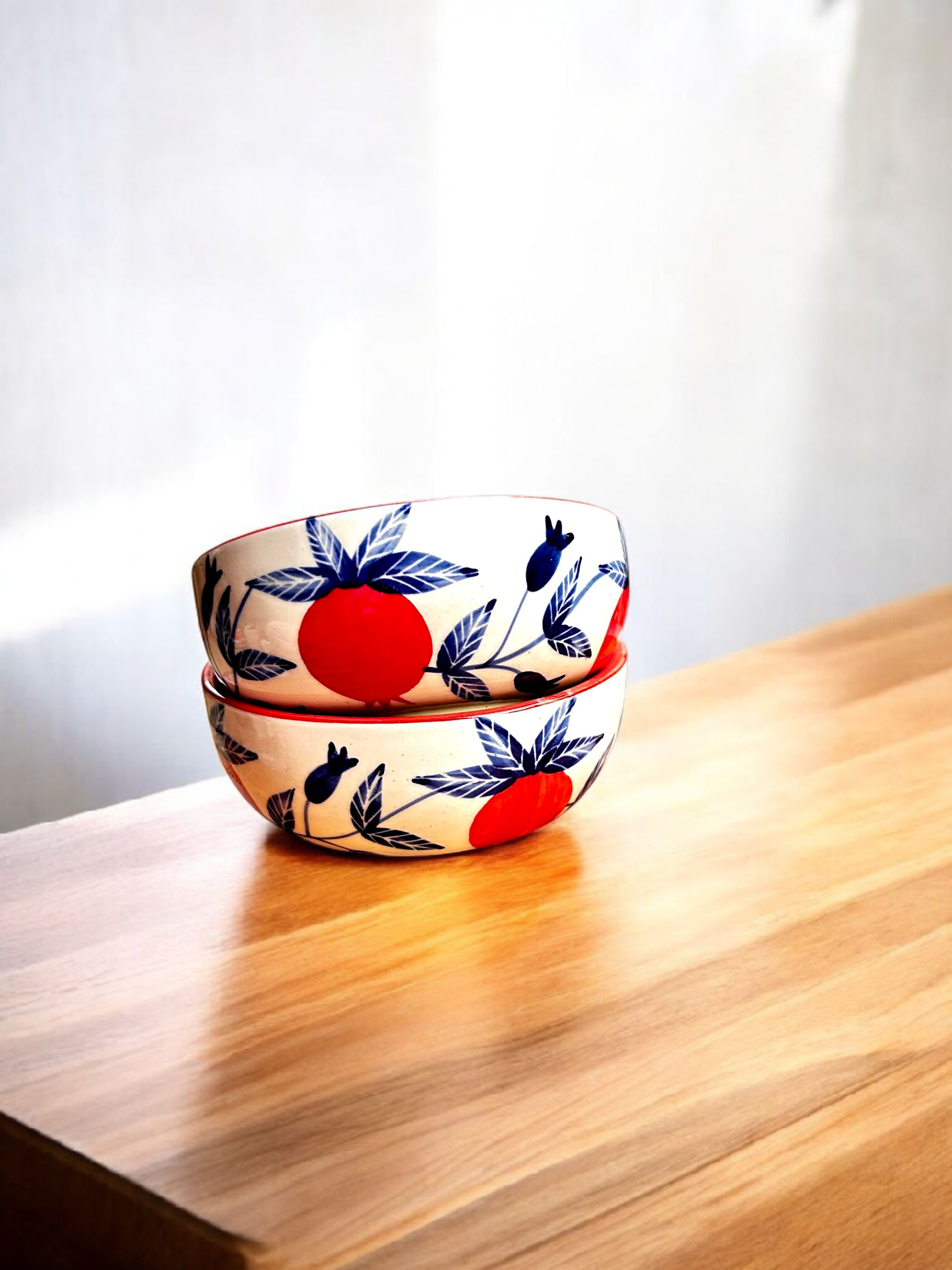 Pomegranate Paradise Handcrafted Ceramic Bowl (2 Pc.)