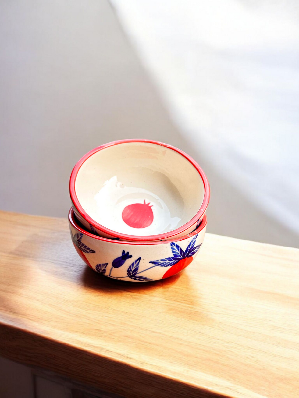 Pomegranate Paradise Handcrafted Ceramic Bowl (2 Pc.)