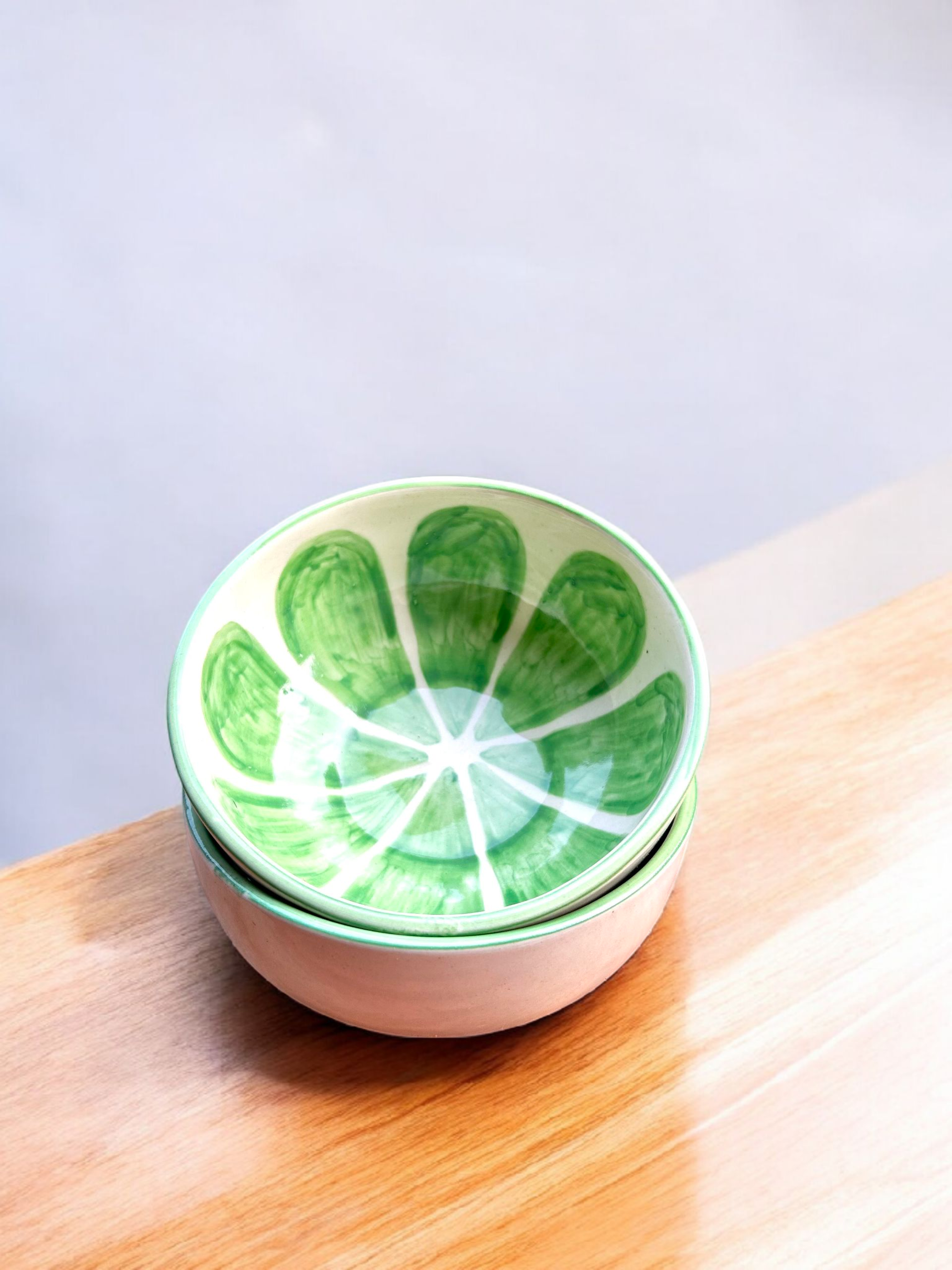 Green Citrus Handcrafted Ceramic Bowl Set (2Pc.)