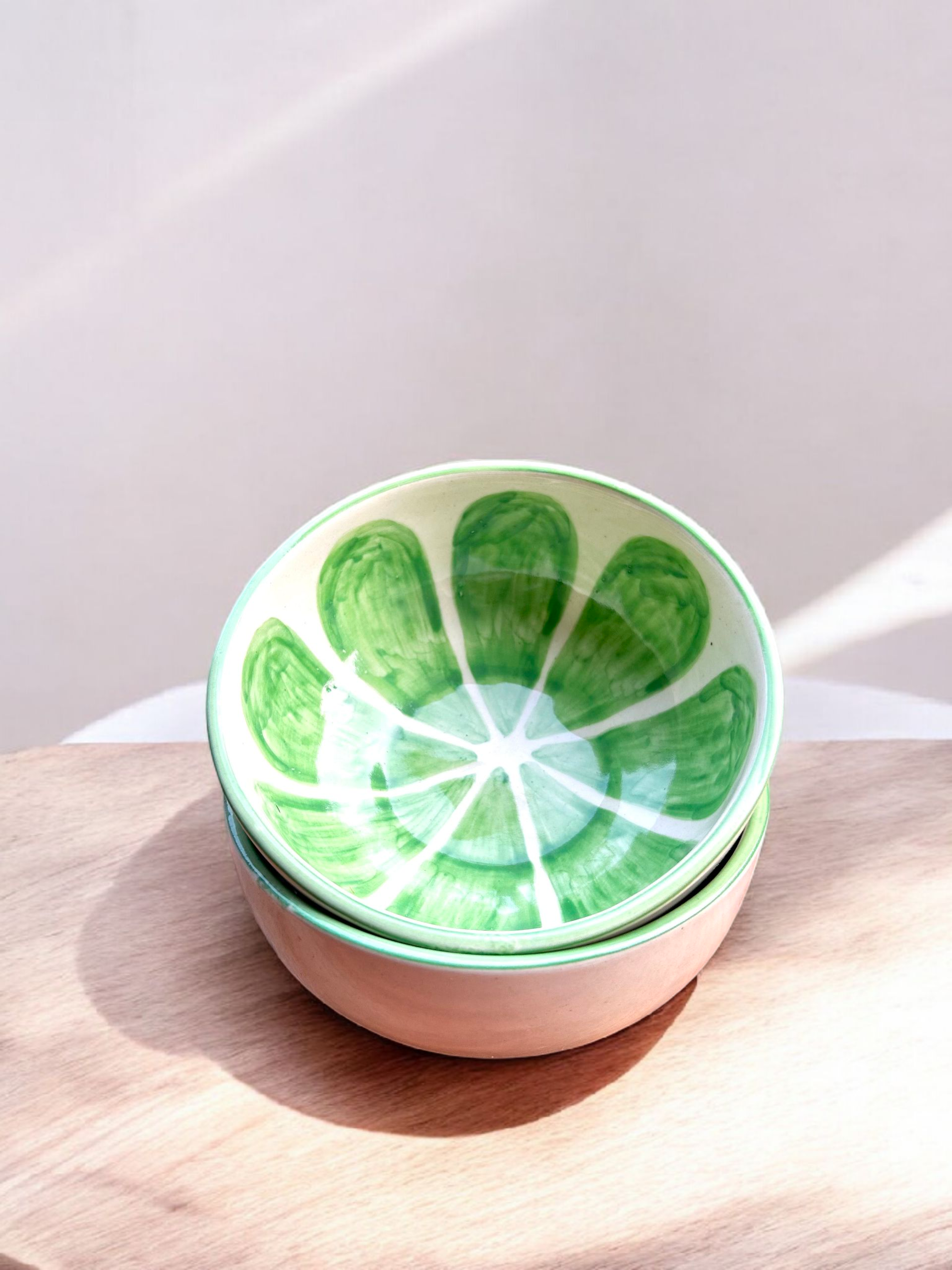 Green Citrus Handcrafted Ceramic Bowl Set (2Pc.)