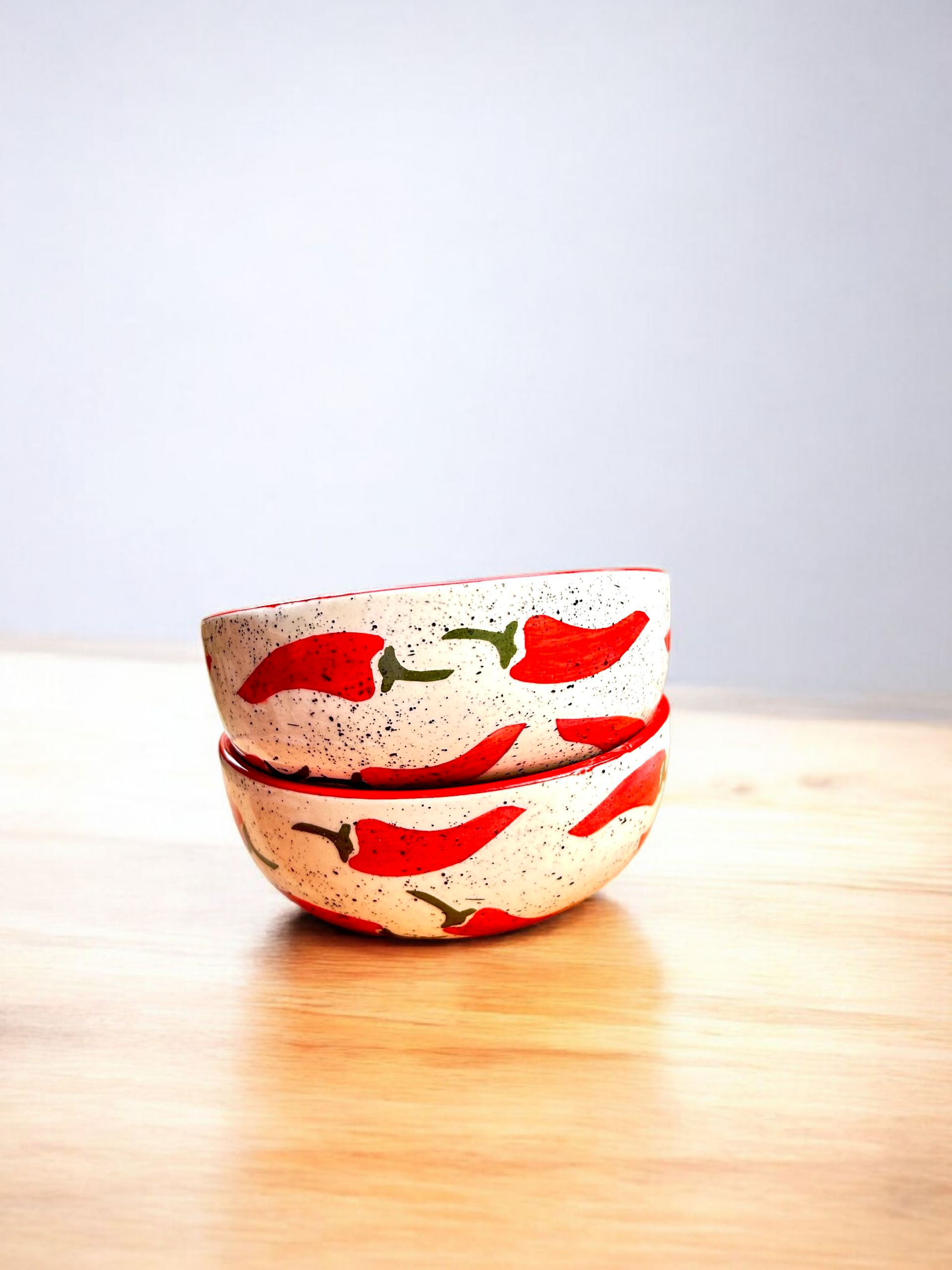 Spice Pop Collection – Hand-Painted Chili Pattern Ceramic Bowls (2 Pc.)