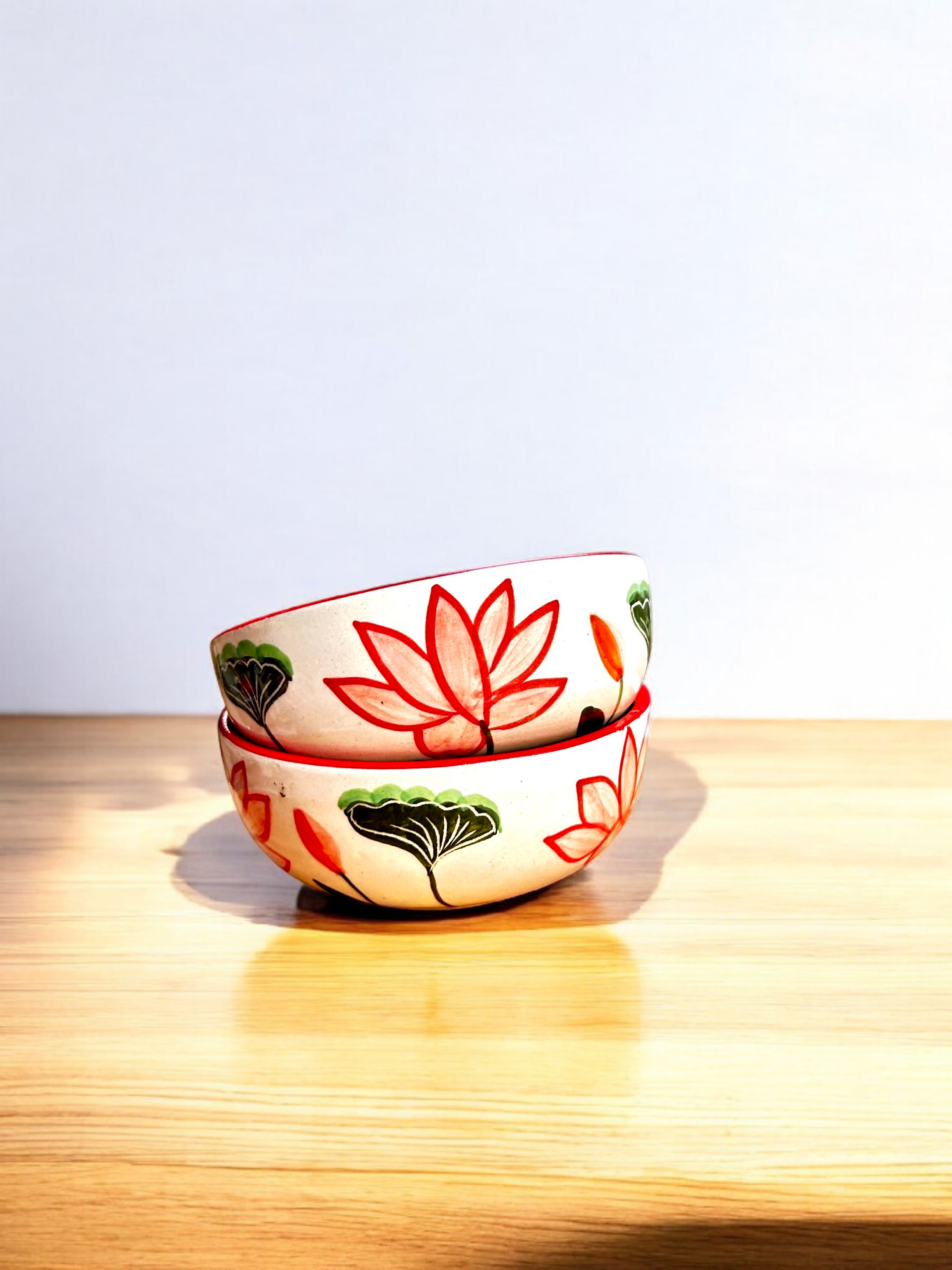Lotus Bloom Handcrafted Ceramic Bowl Set (2 Pc.)