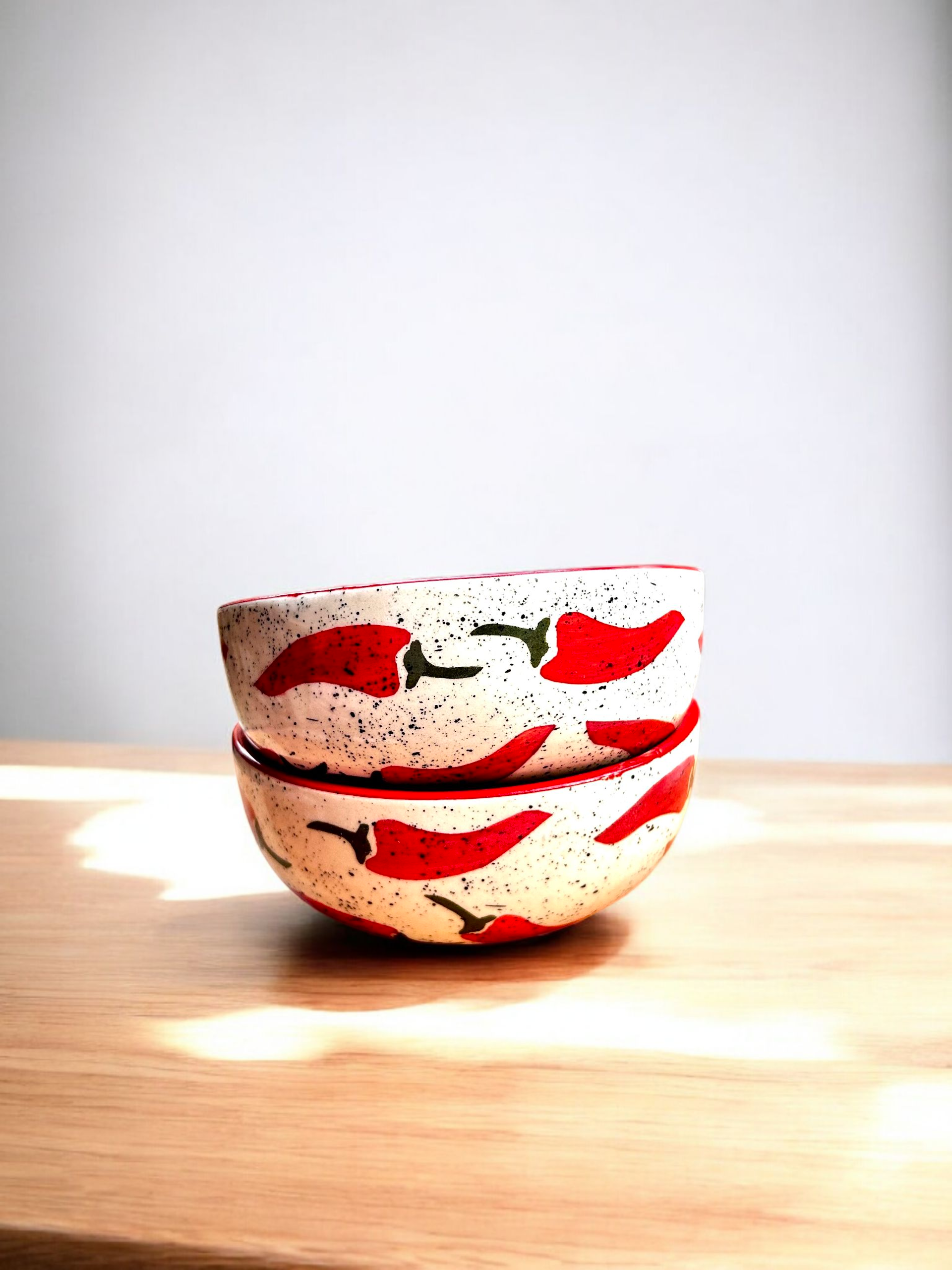 Spice Pop Collection – Hand-Painted Chili Pattern Ceramic Bowls (2 Pc.)