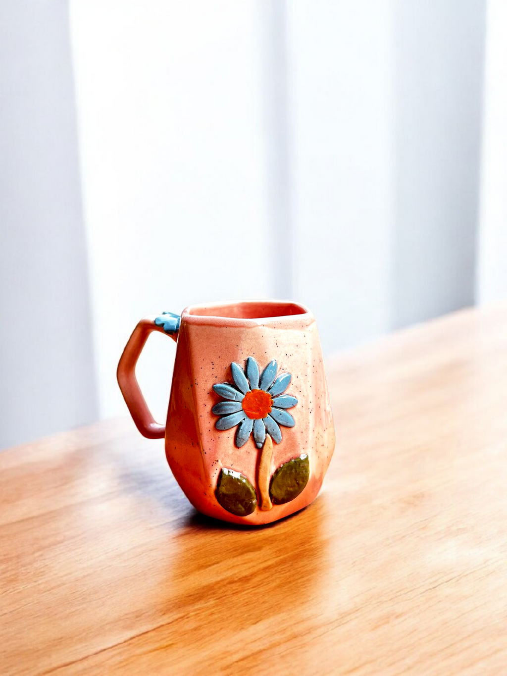 Handcrafted Pink Daisy Ceramic Mug (2Pc.)