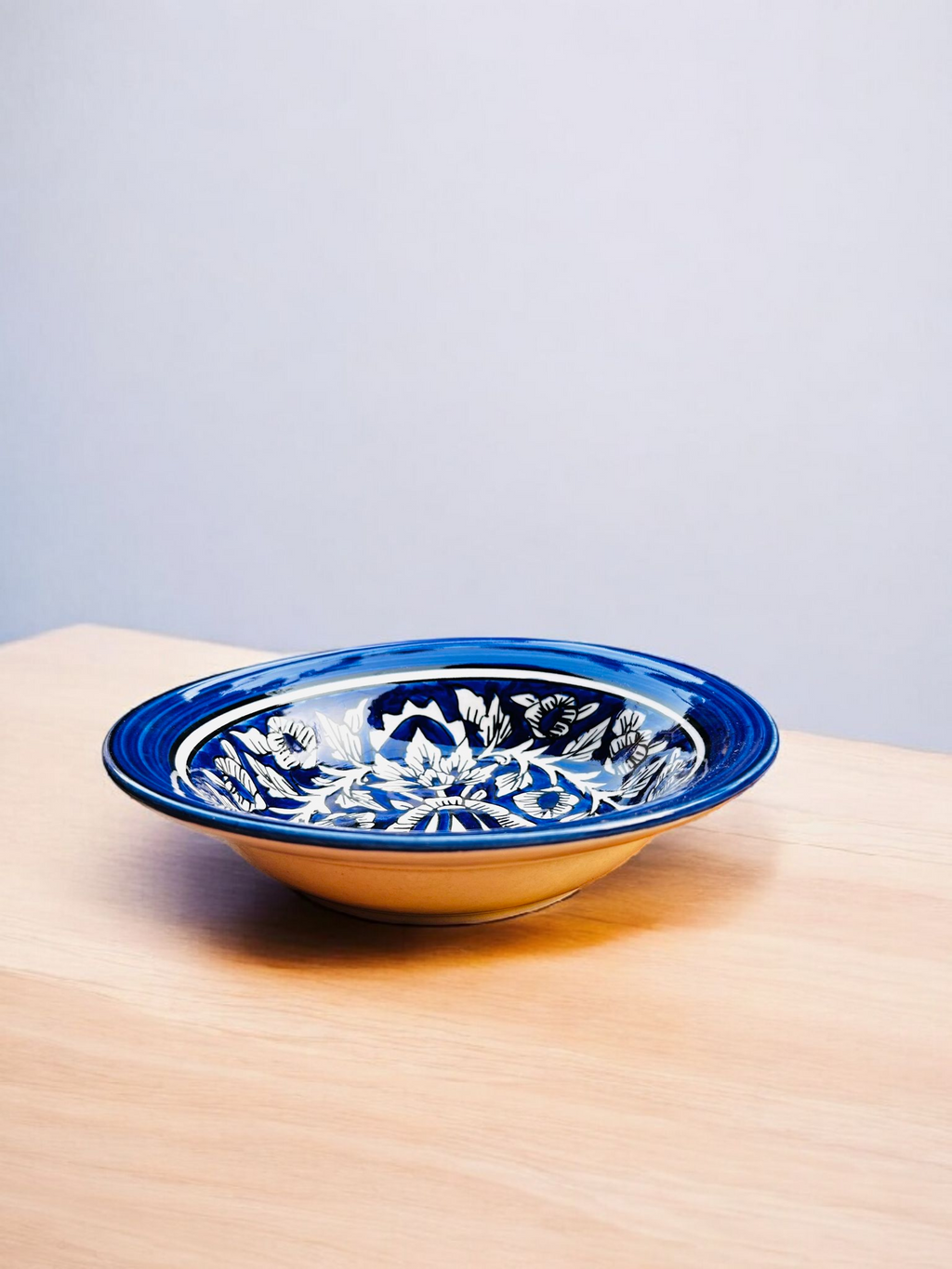 Blue Pottery-Inspired Big Ceramic Pasta & Salad Plate (Set of 2)