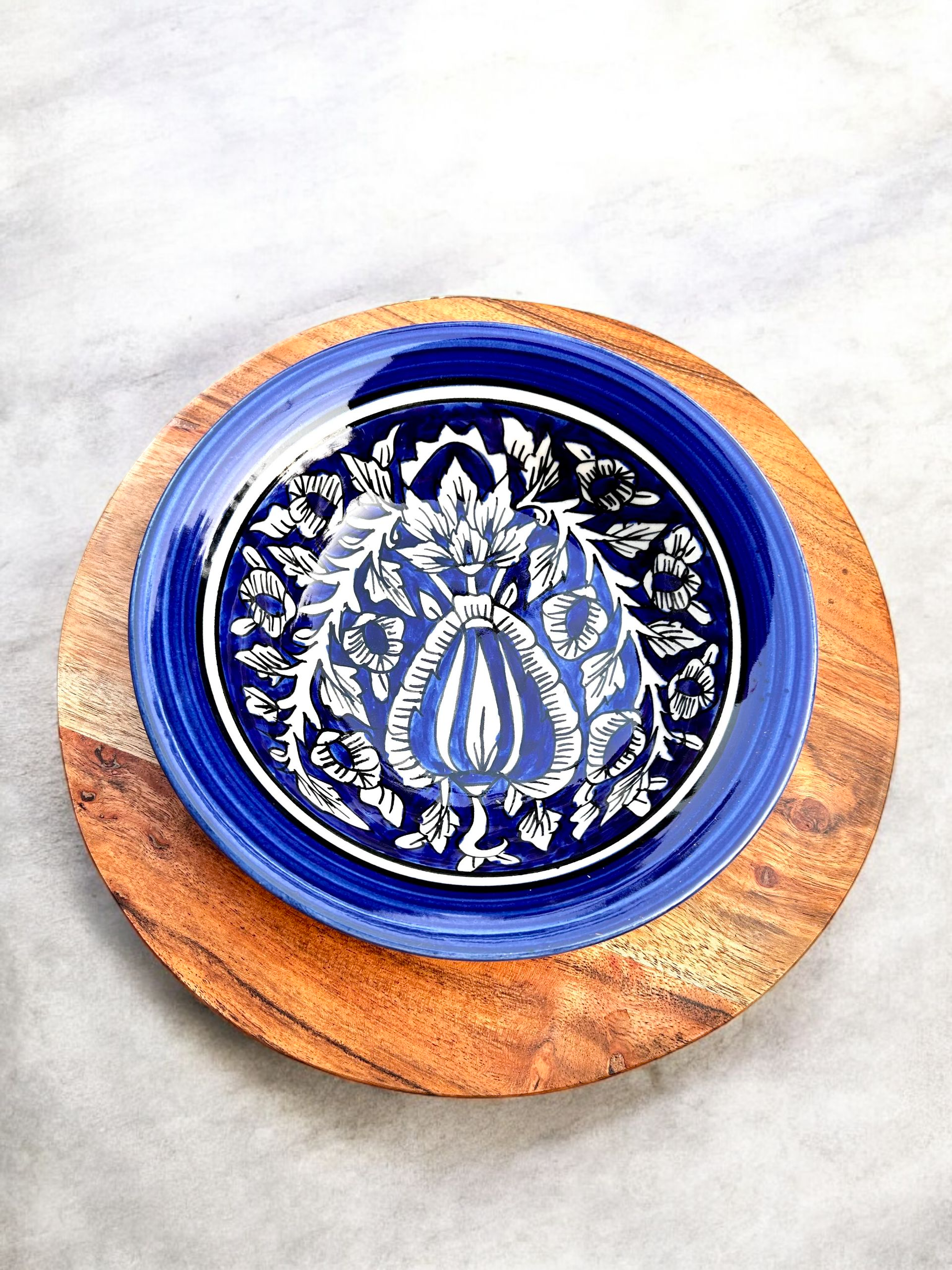 Blue Pottery-Inspired Big Ceramic Pasta & Salad Plate (Set of 2)