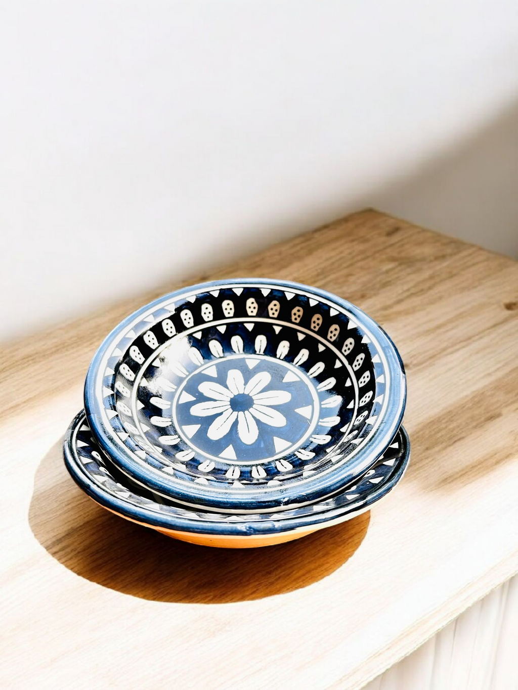 Teal Blue & White Floral Ceramic Pasta Plate (Set of 2)