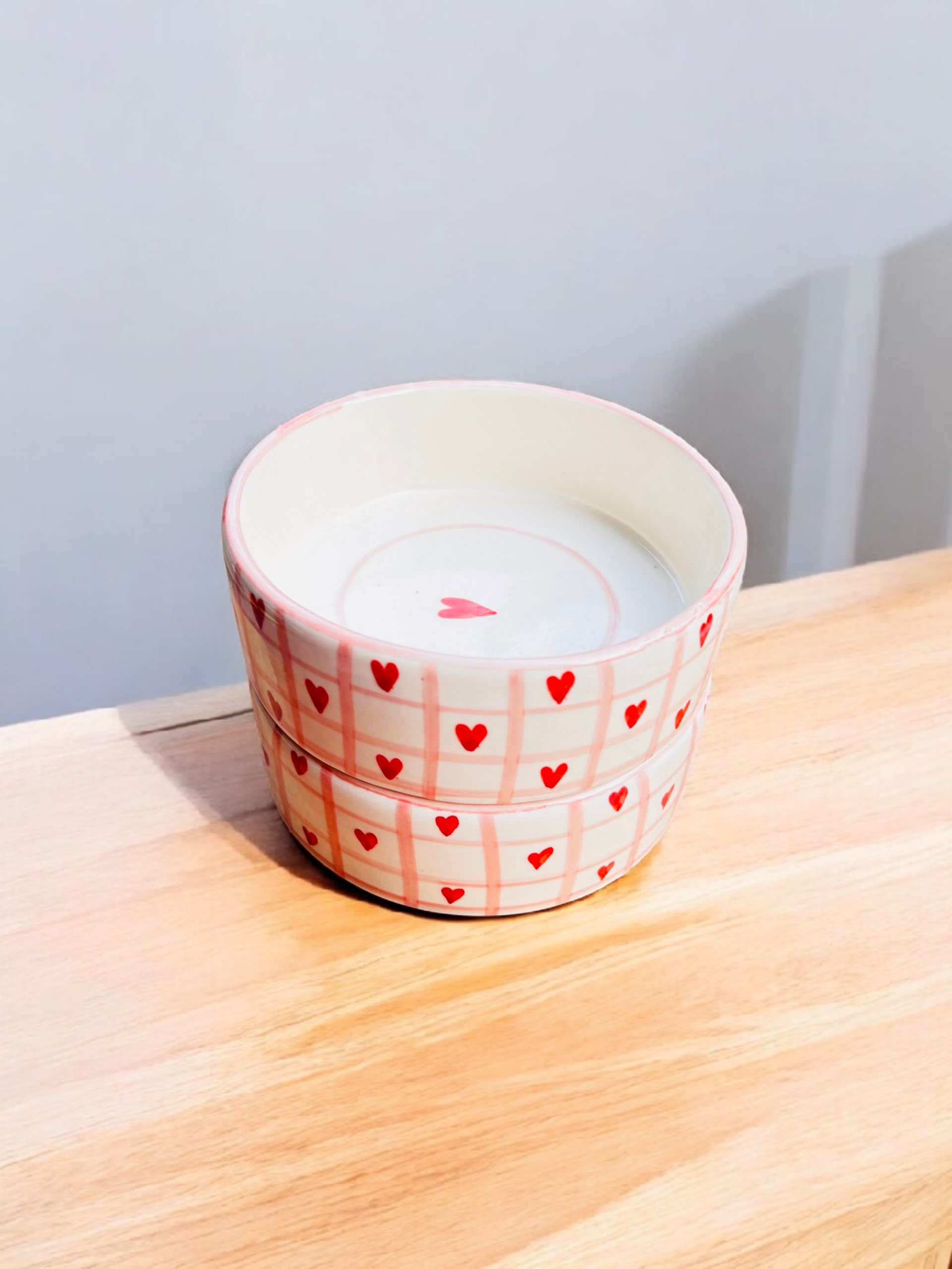 Red Hearts Ceramic Snack & Dessert Bowls (Set of 2)
