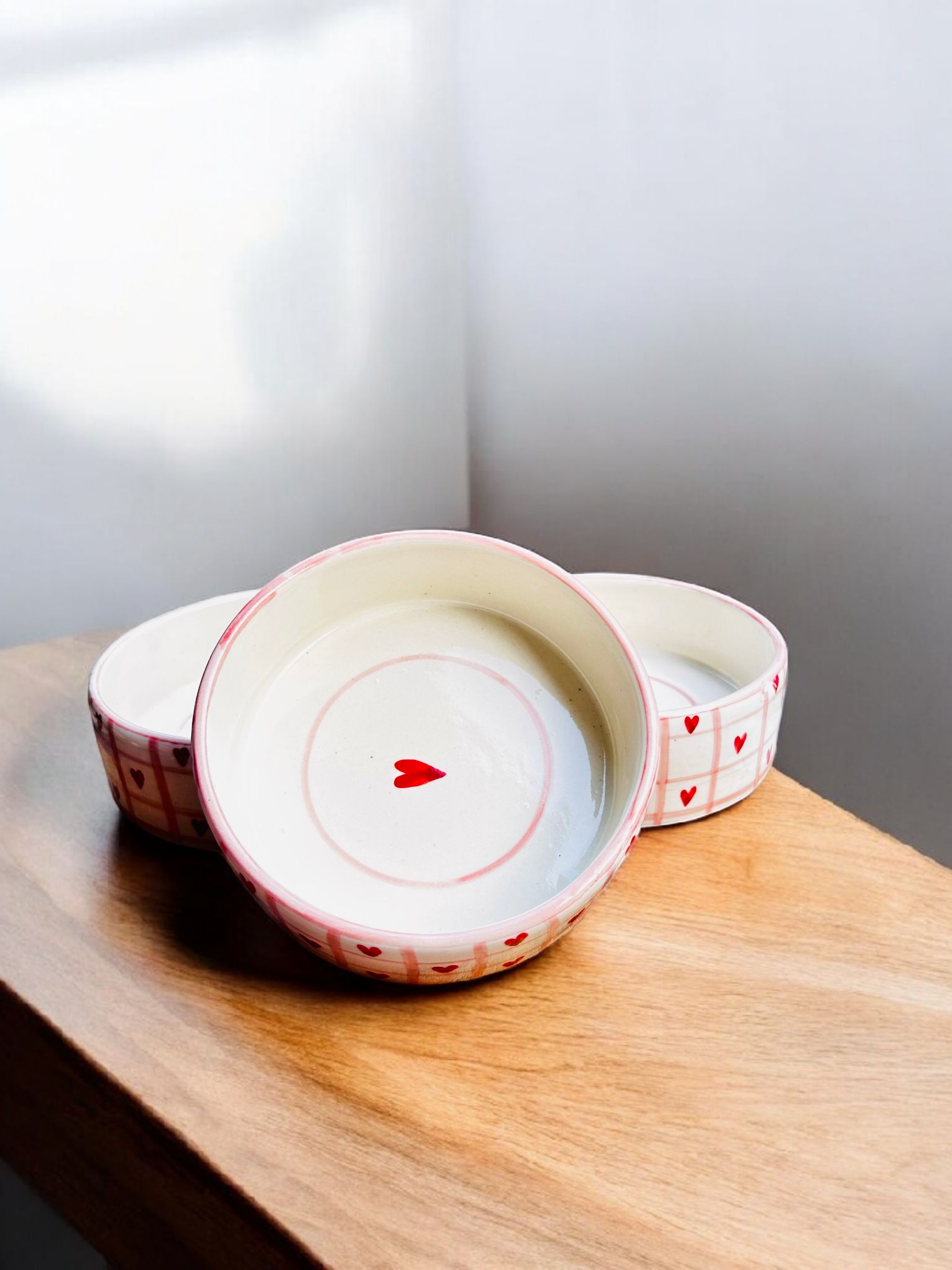 Red Hearts Ceramic Snack & Dessert Bowls (Set of 2)