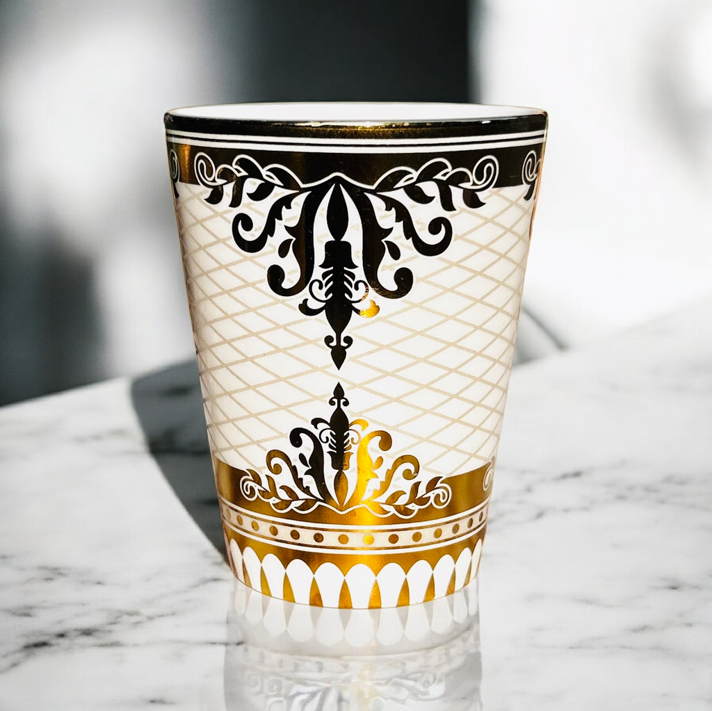 Zar-e-Zar Palace Mug – Luxury White Premium Porcelain Mug with Ornate Gold Detailing (2-Pc.)