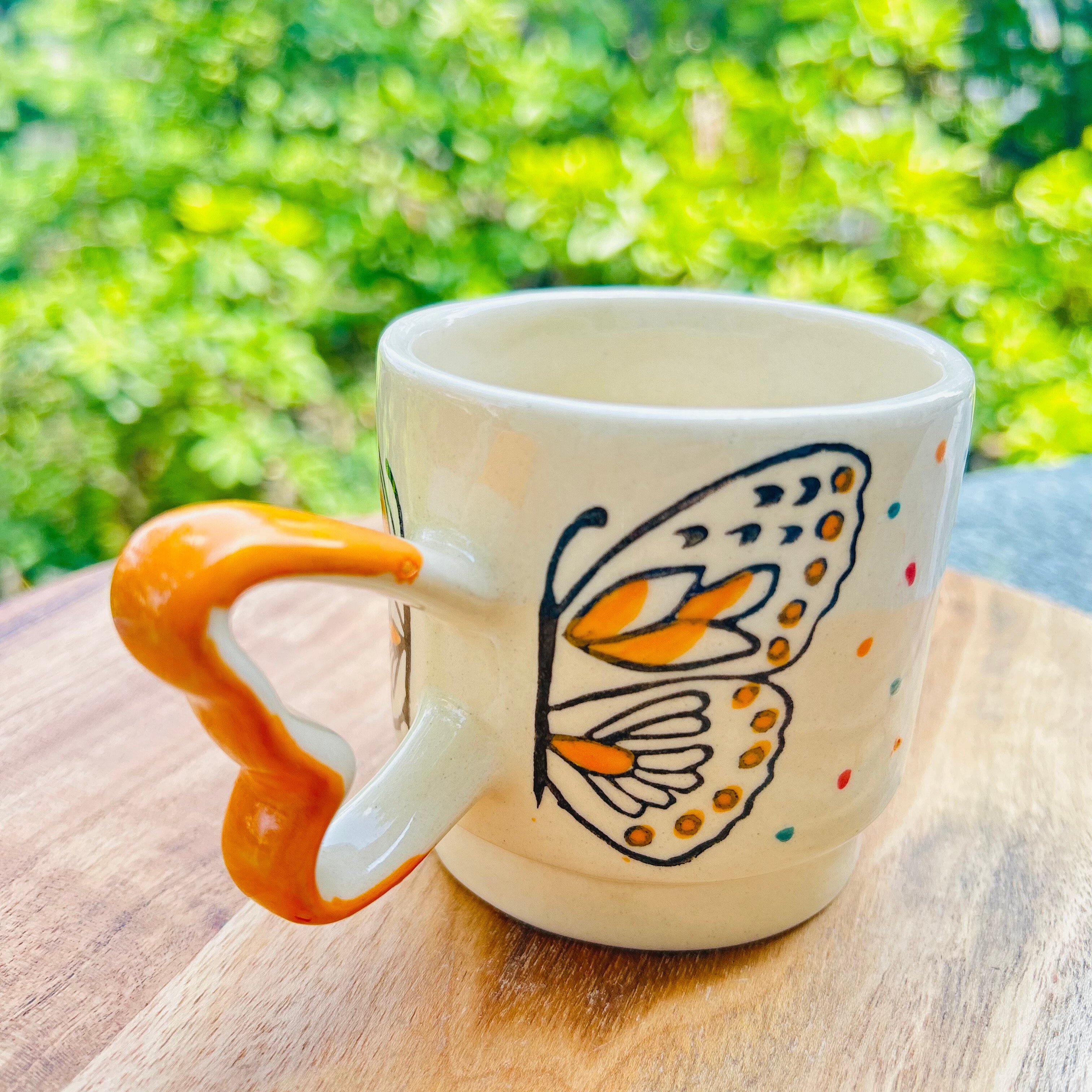 Cream Mustard with Butterfly & Heart Handle
