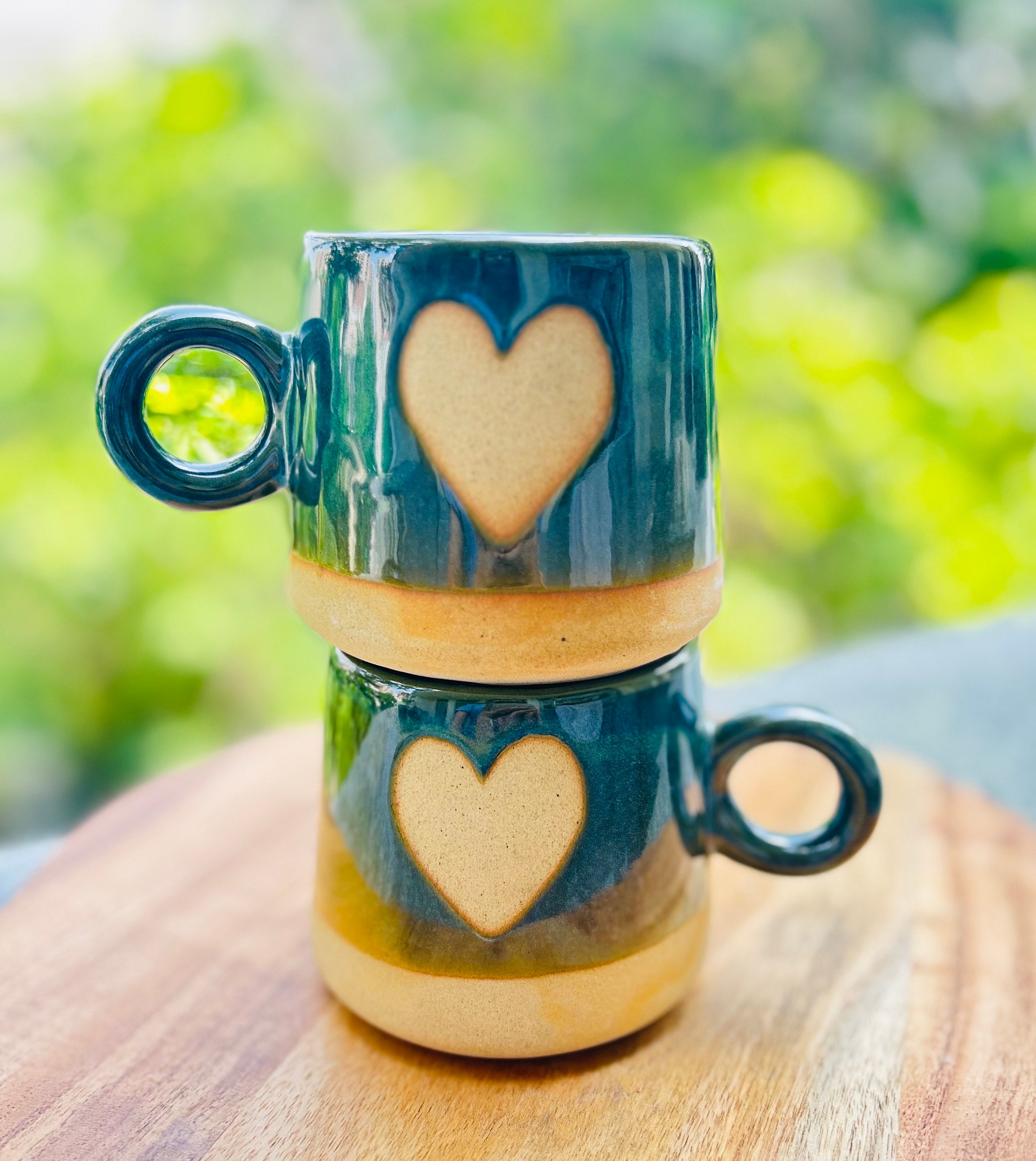 Green & Beige Heart Design Coffee/Tea Mug 300 ml