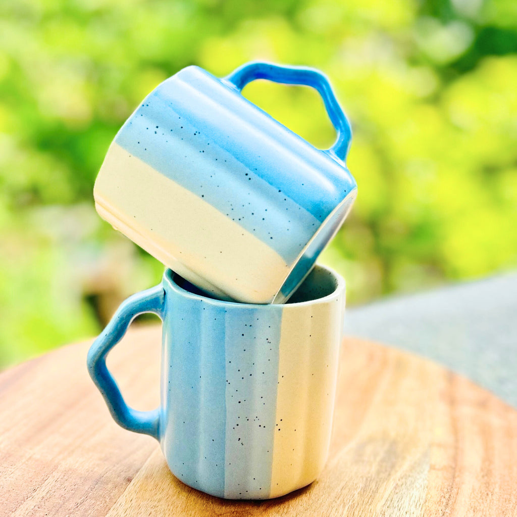 Blue & White Dual-Tone with Textured Handle Coffee/Tea Mug
