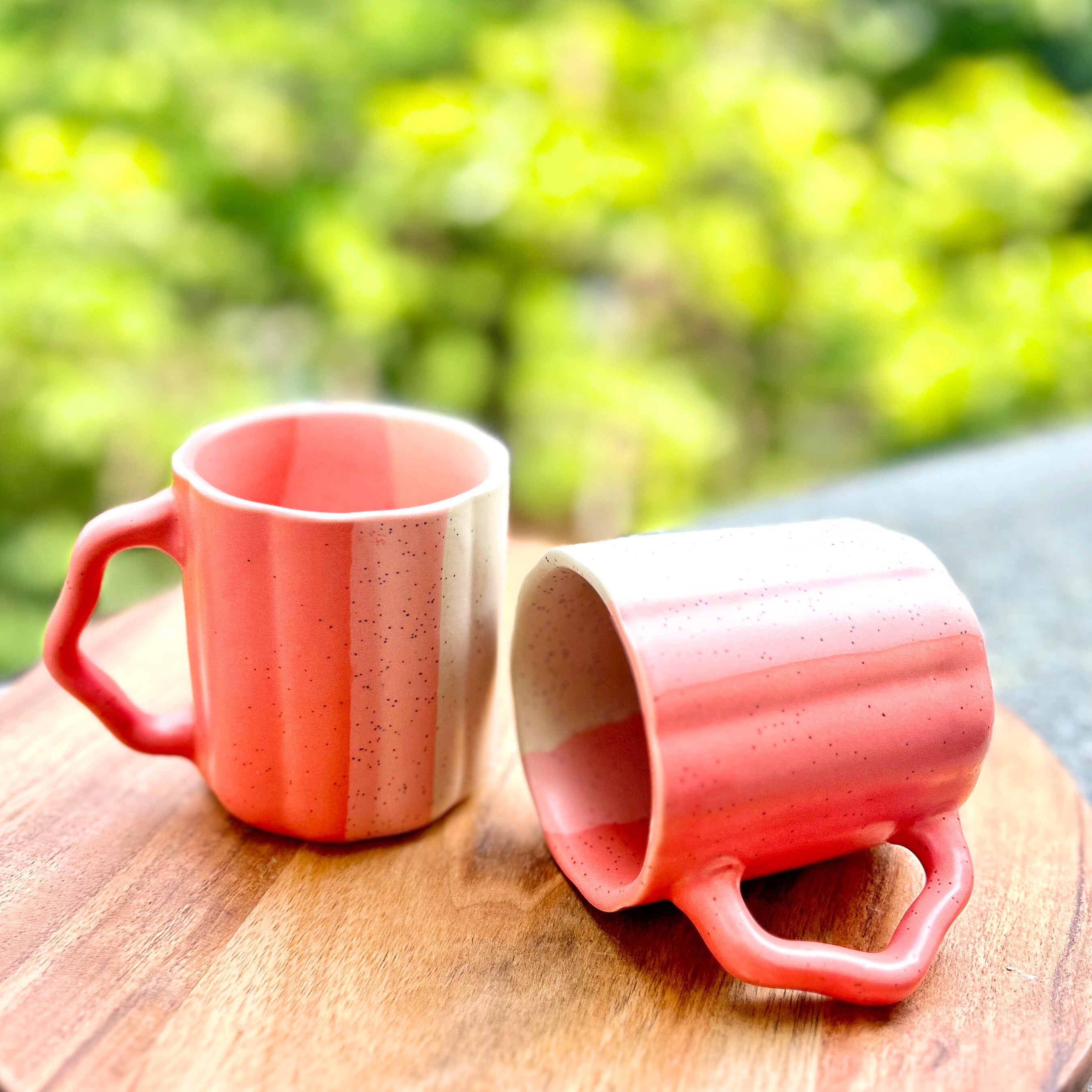Pink & White Dual-Tone Coffee/Tea Cup with Designer Handle