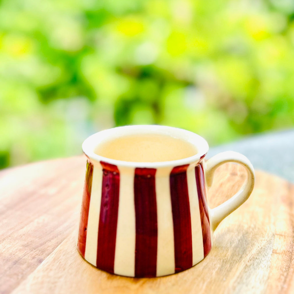 Cream with Maroon Stripes Glossy Hand Painted Coffee/Tea Mug 200 ml