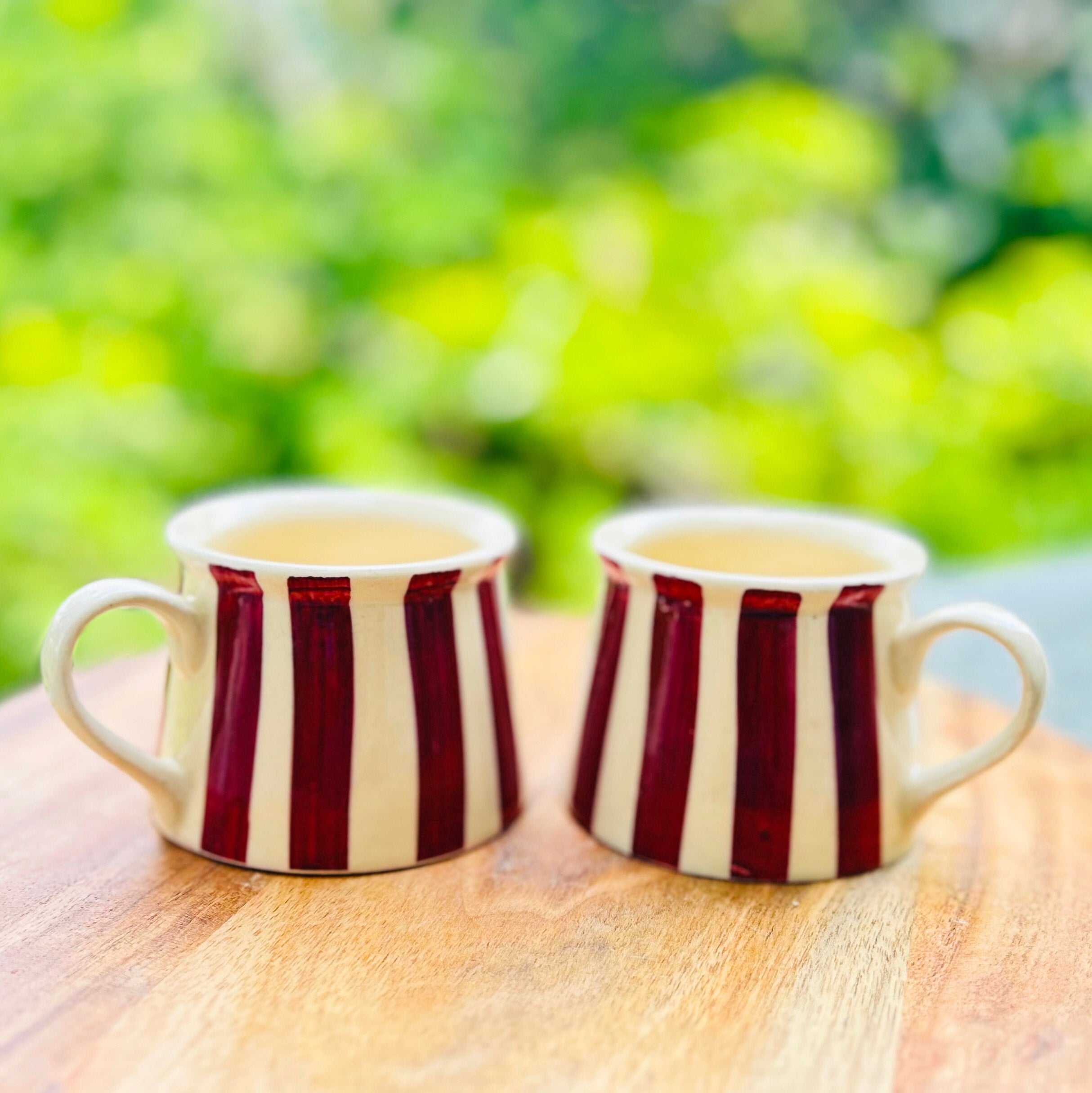 Cream with Maroon Stripes Glossy Hand Painted Coffee/Tea Mug 200 ml