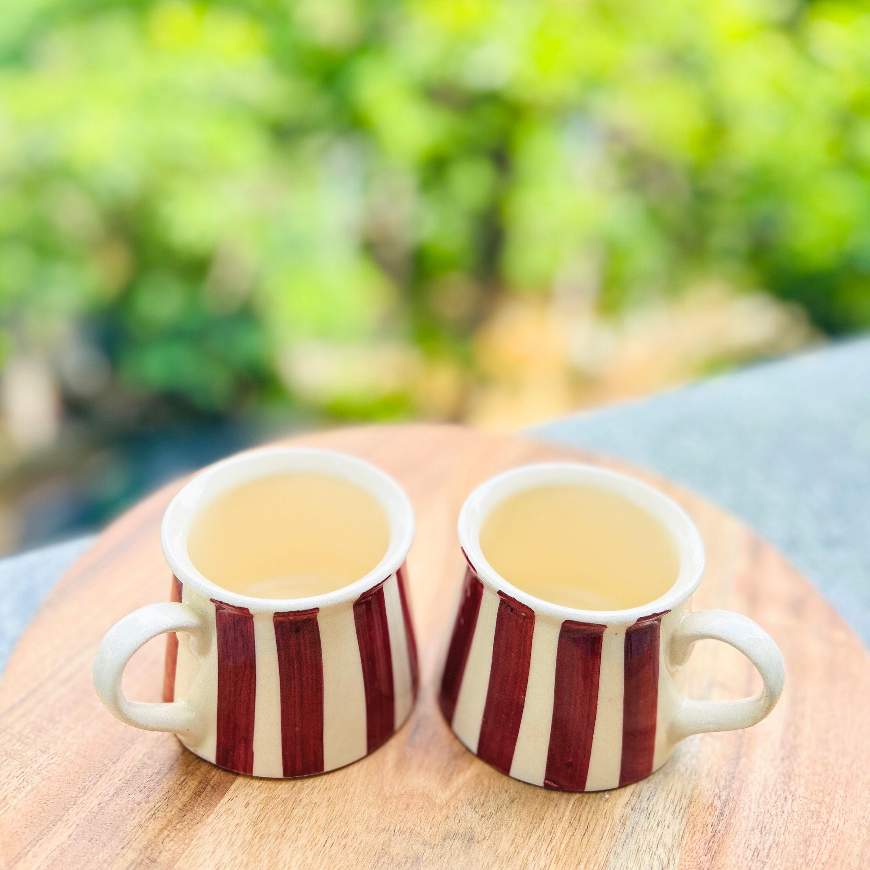 Cream with Maroon Stripes Glossy Hand Painted Coffee/Tea Mug 200 ml