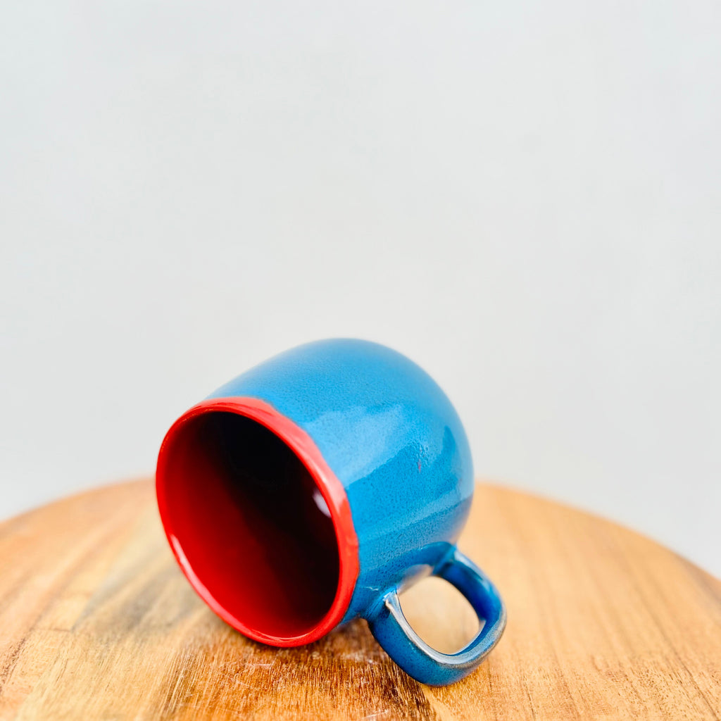 Blue Exterior & Red Interior Oval shaped glossy Coffee/Tea Mug