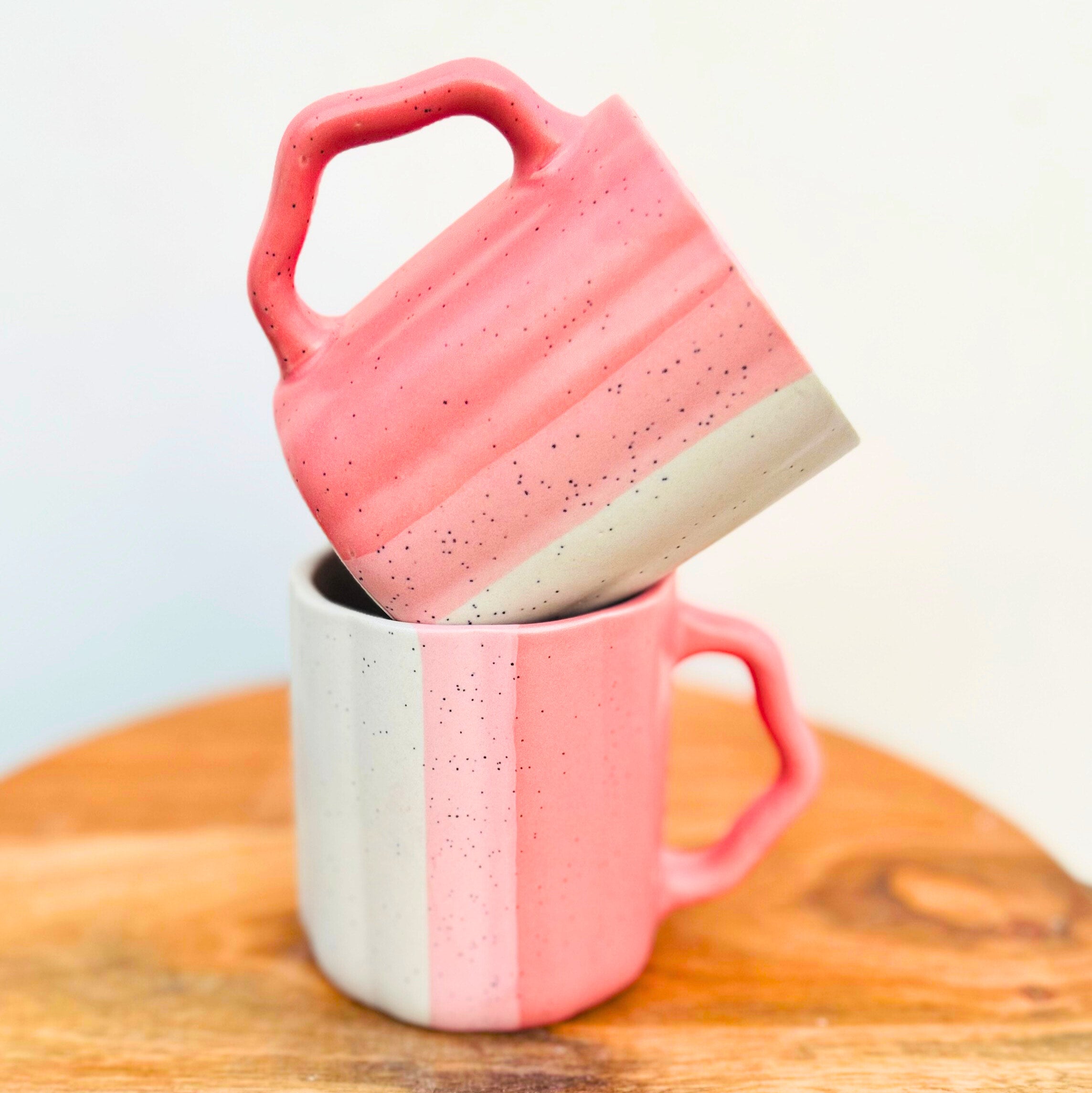 Pink & White Dual-Tone Coffee/Tea Cup with Designer Handle