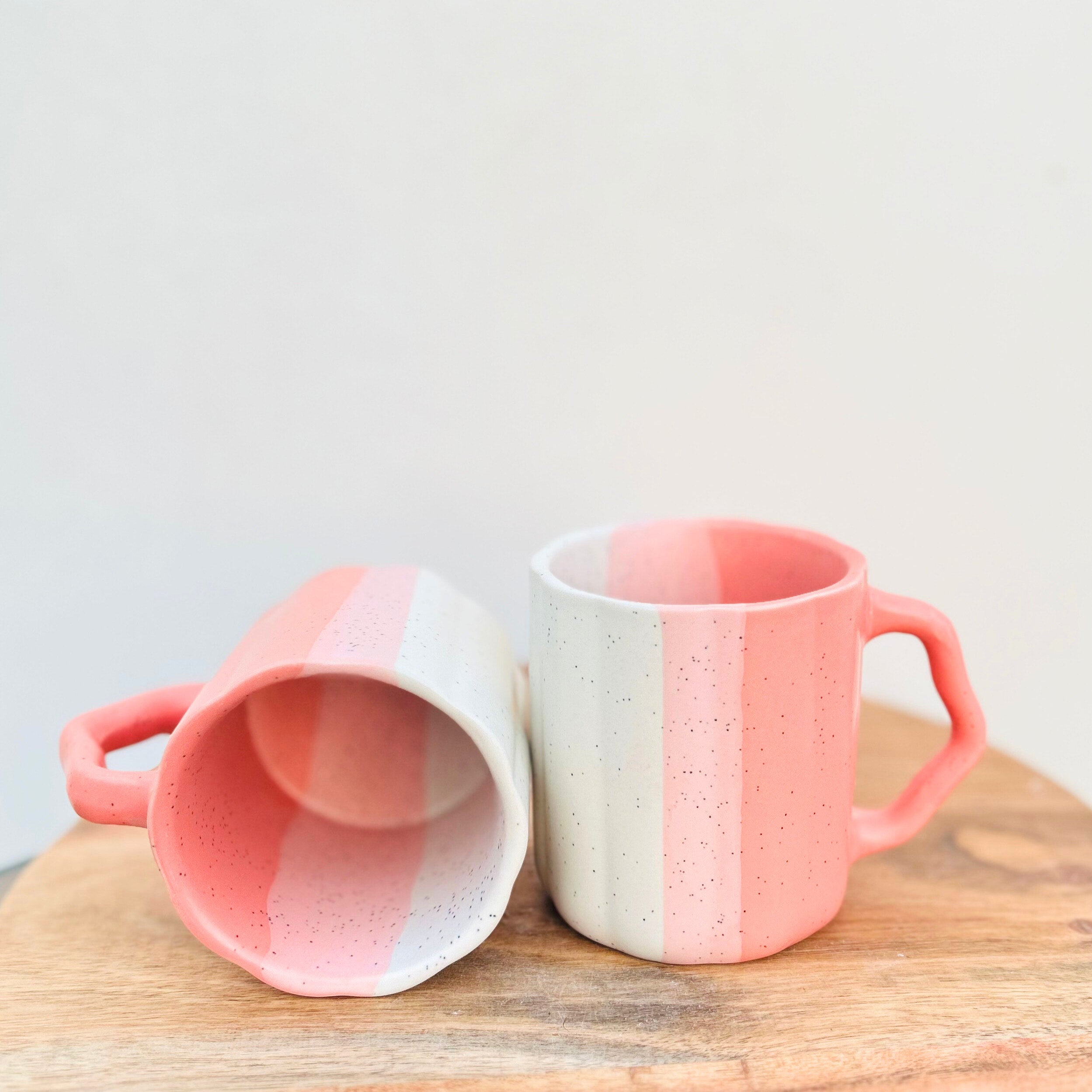 Pink & White Dual-Tone Coffee/Tea Cup with Designer Handle