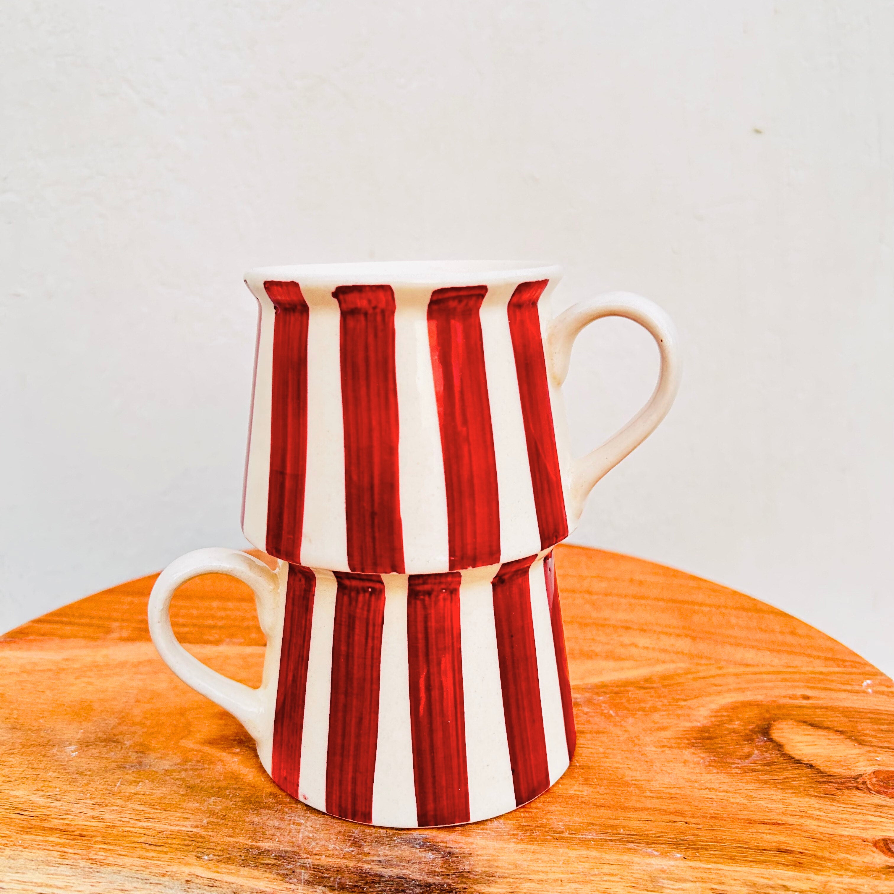 Cream with Maroon Stripes Glossy Hand Painted Coffee/Tea Mug 200 ml