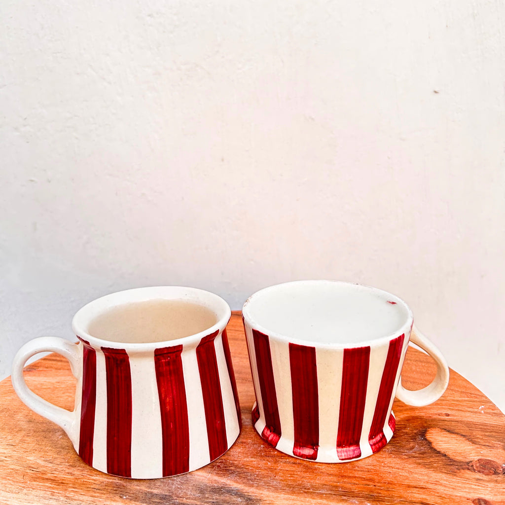 Cream with Maroon Stripes Glossy Hand Painted Coffee/Tea Mug 200 ml