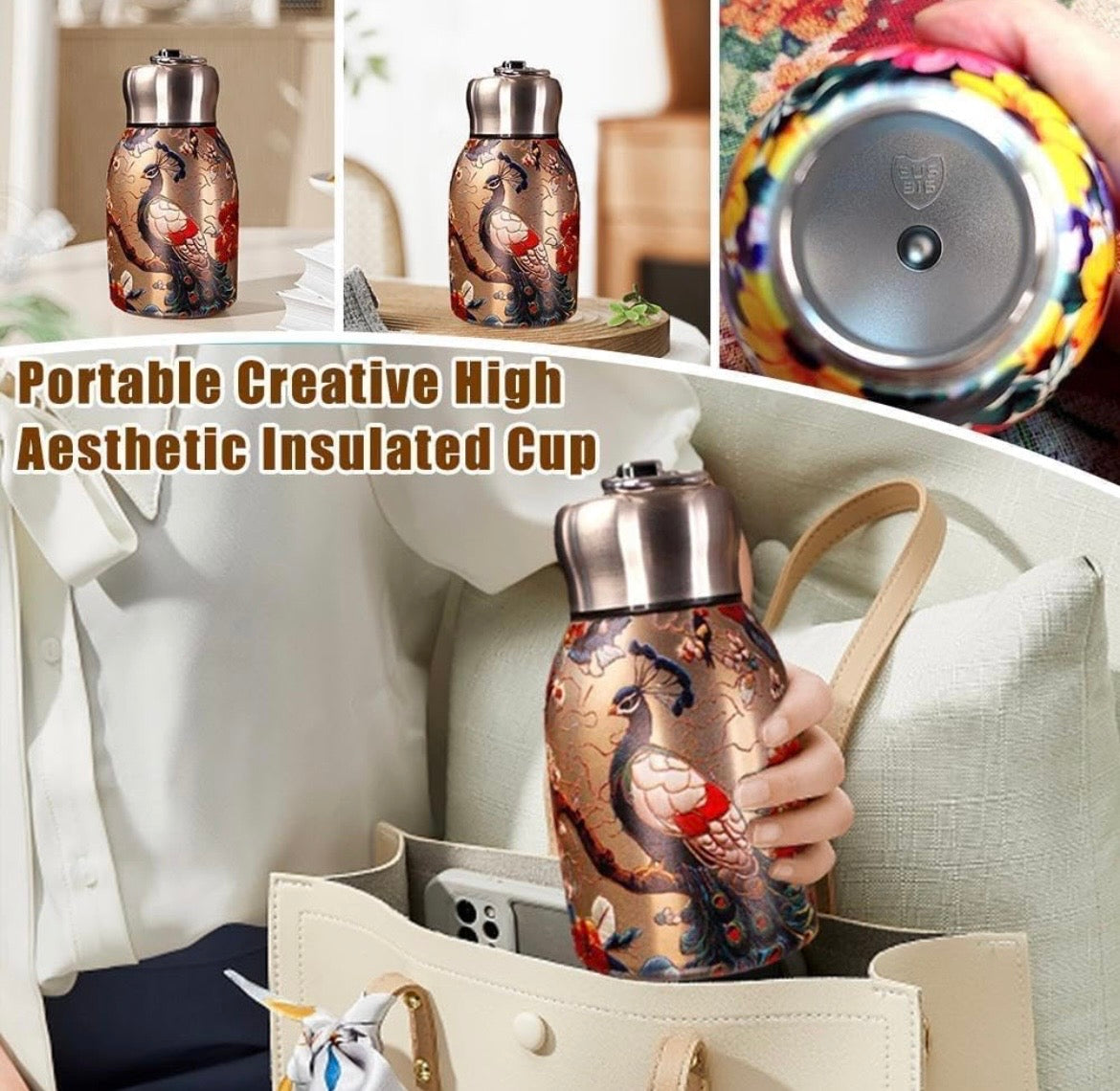Peacock Bottle - 3 pieces - 1000ml & 420ml & 250ml - Silver Gold Peach (Value Pack)