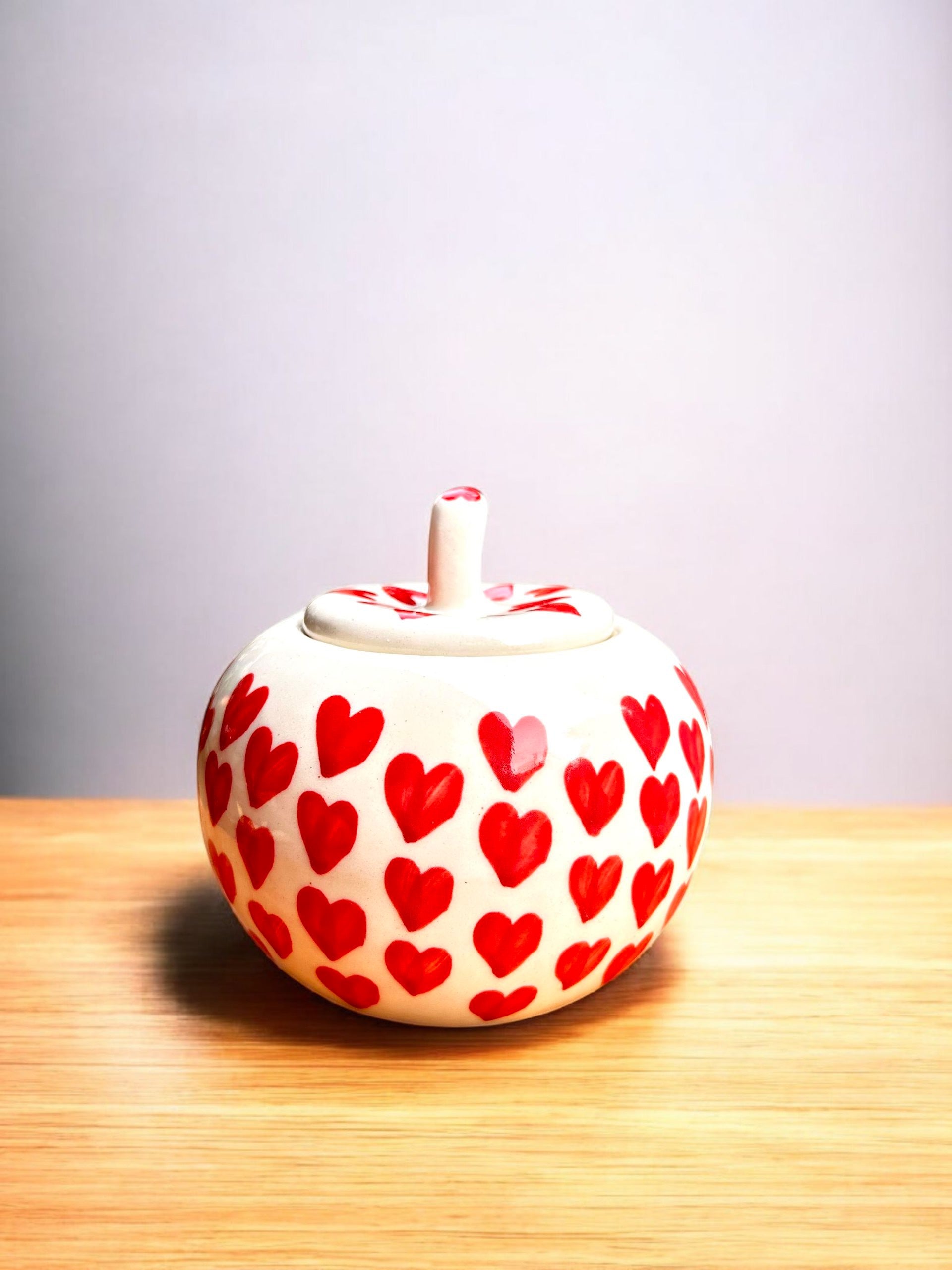 Heart Motif Ceramic Jar – Hand-Painted Candy & Cookie Jar (Set of 2)