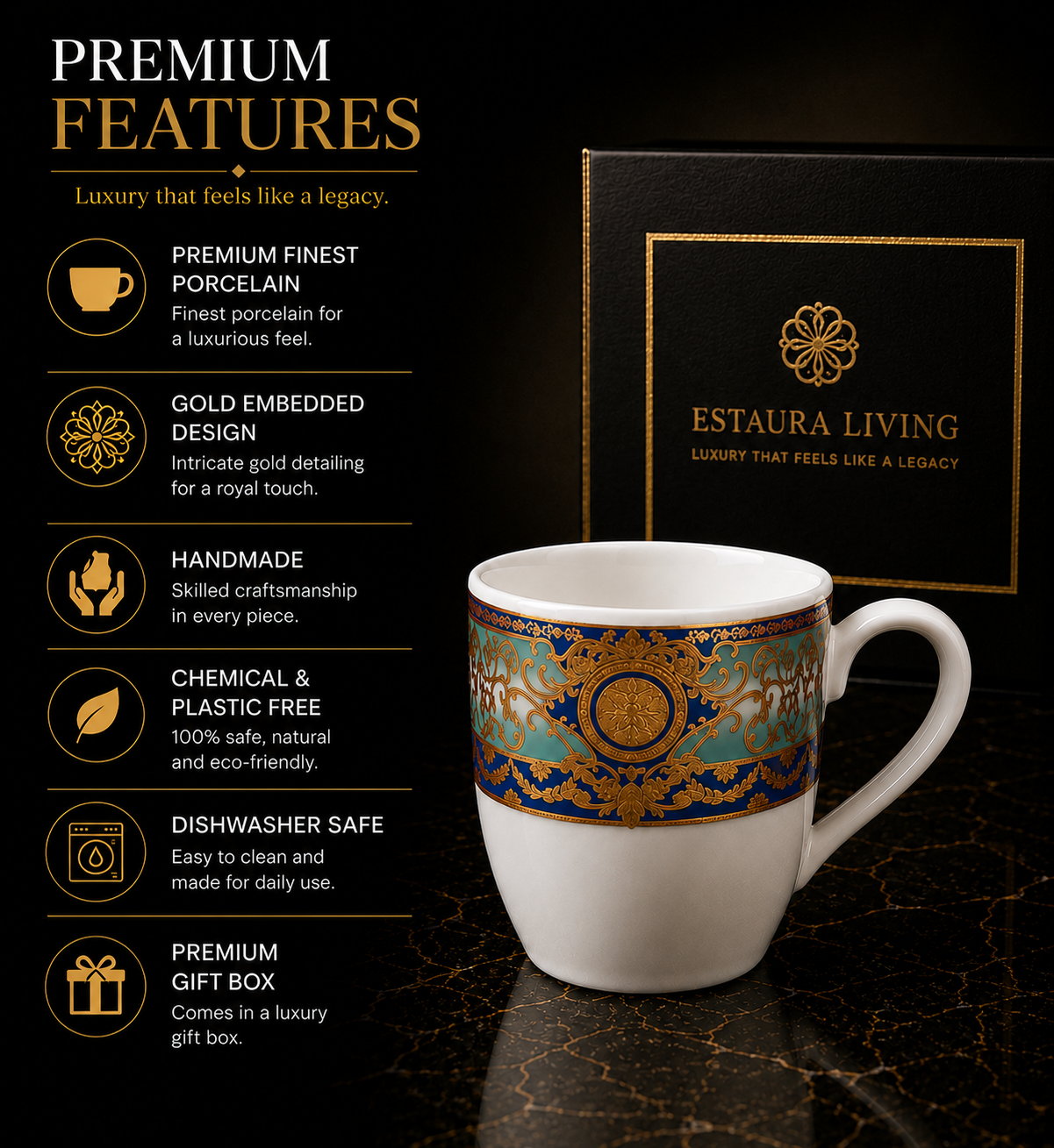 Noor-e-Mehfil Imperial Tea/Coffee Mug Set (6-Pieces) (Big Size)