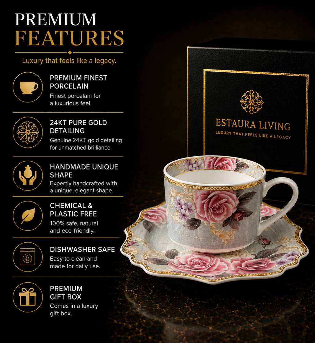 Maison de Fleur Premium Tea Set (12 pieces; 6 Cups & 6 Saucers)