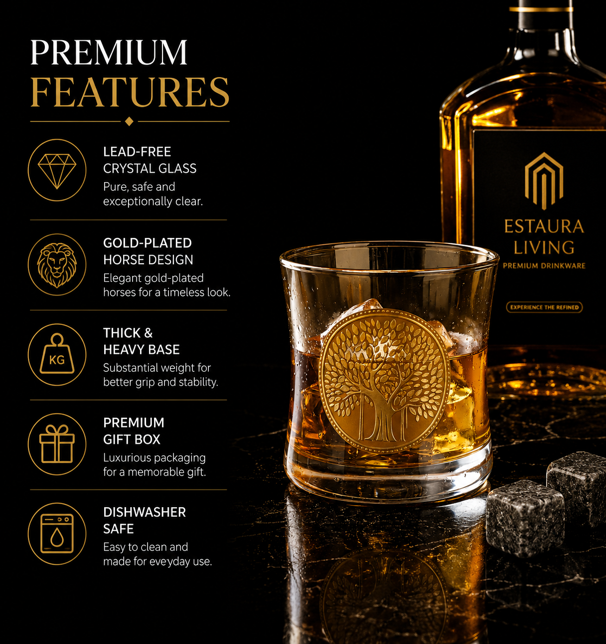 Emperor’s Reserve 24K Gold Crystal Glass Set (2 Pieces)-Turkey Crystalite collection