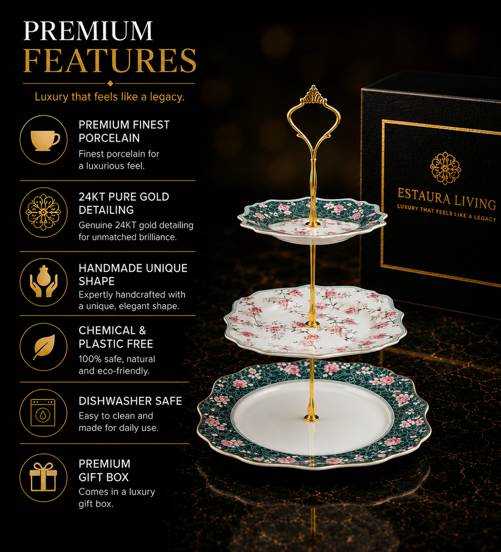Mayfair Green 3-Tier Dessert Stand (Vintage Collection, Finest Premium Porcelain, Gift Packaging)