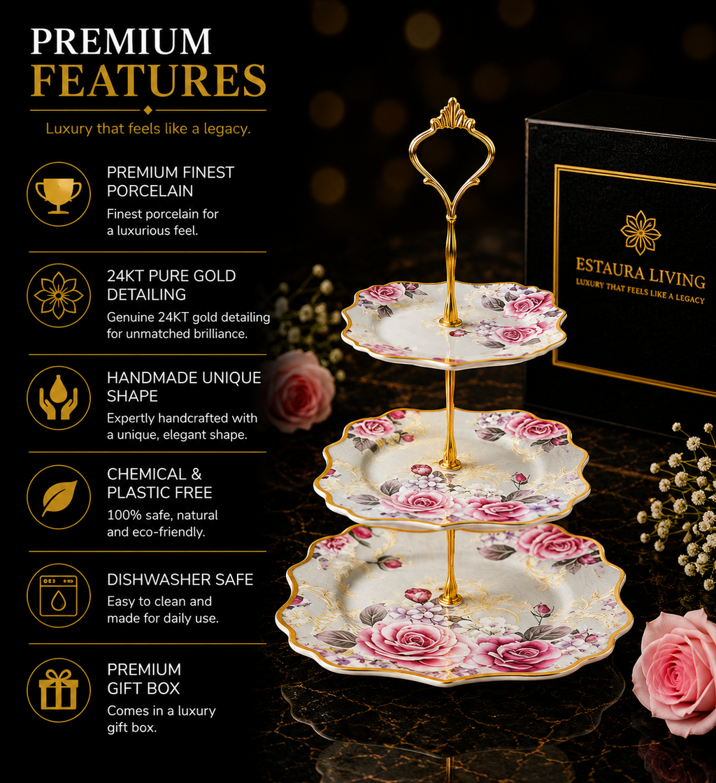 Maison de Fleur 3-Tier Dessert Stand (Vintage Collection, Finest Premium Porcelain, Gift Packaging)