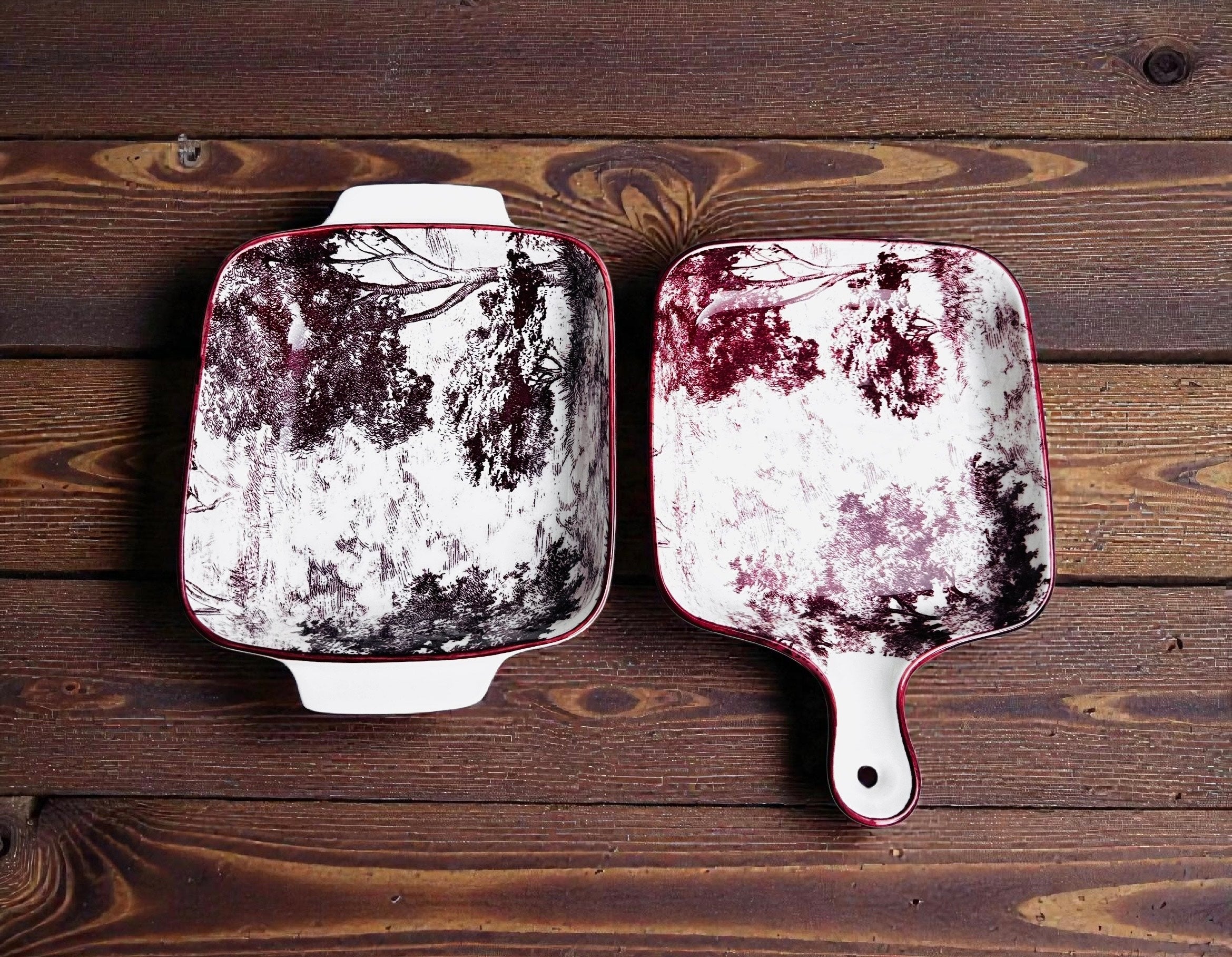 Crimson Earth Porcelain Platter Set (Set of 2)