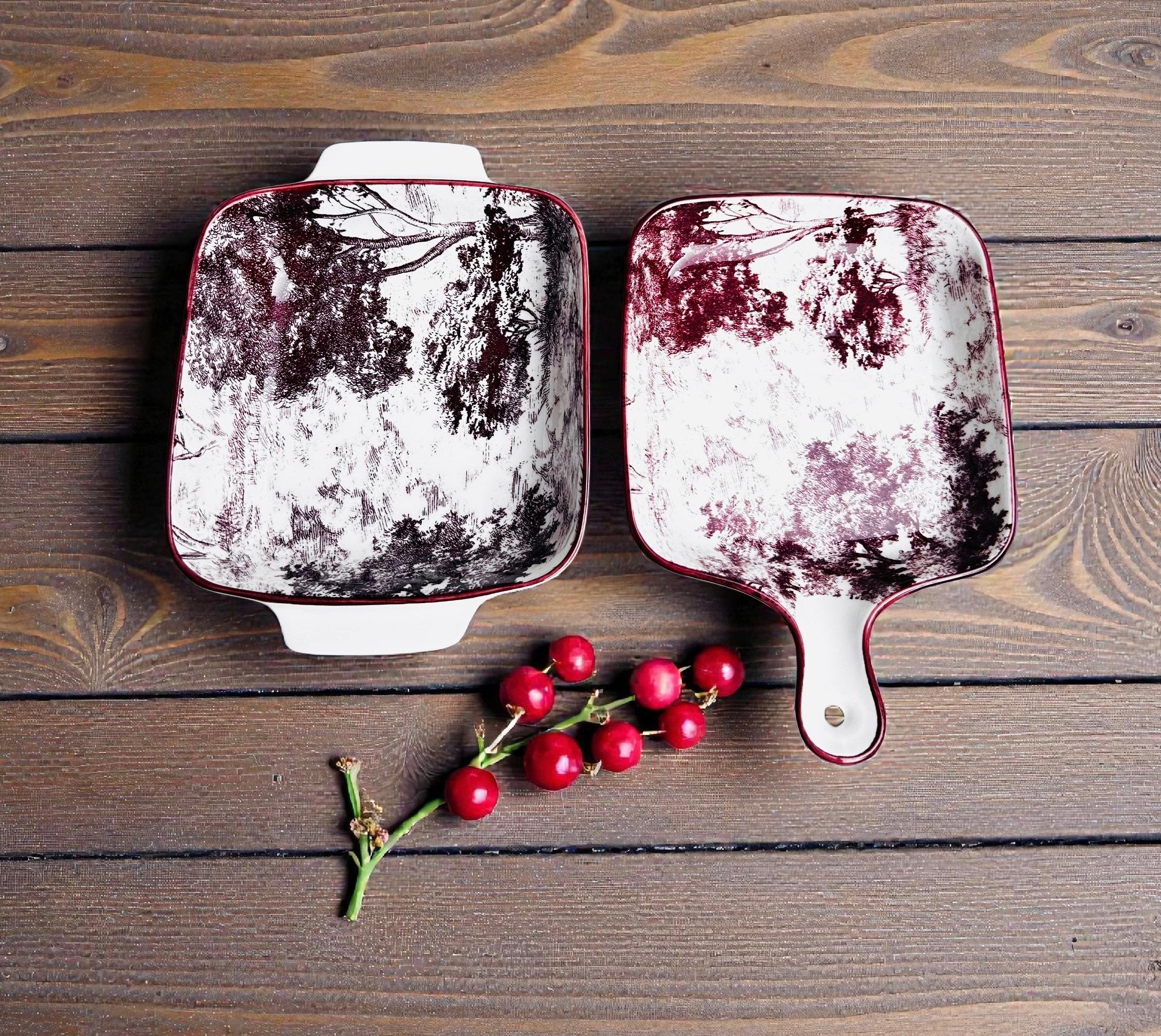 Crimson Earth Porcelain Platter Set (Set of 2)