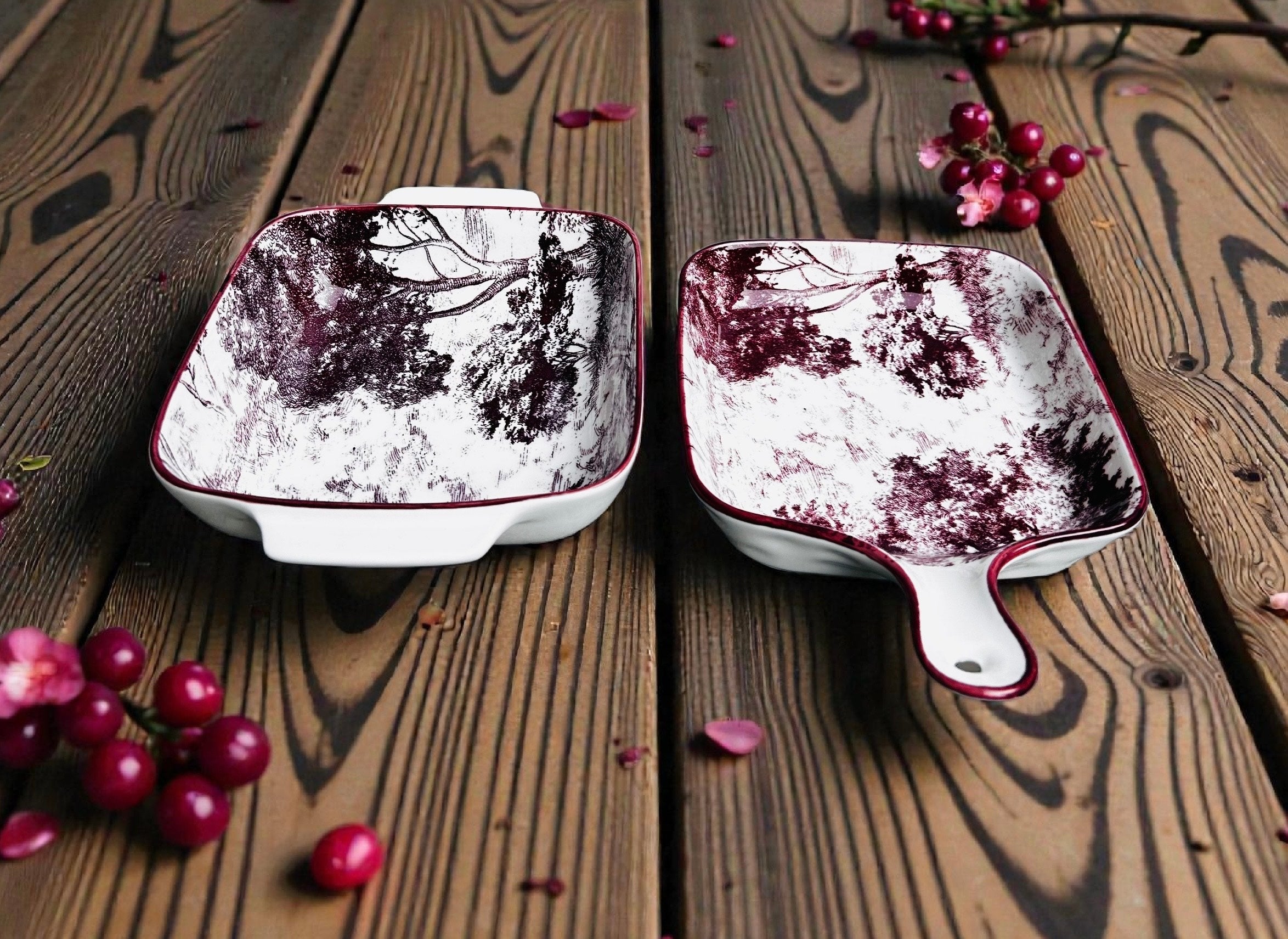 Crimson Earth Porcelain Platter Set (Set of 2)