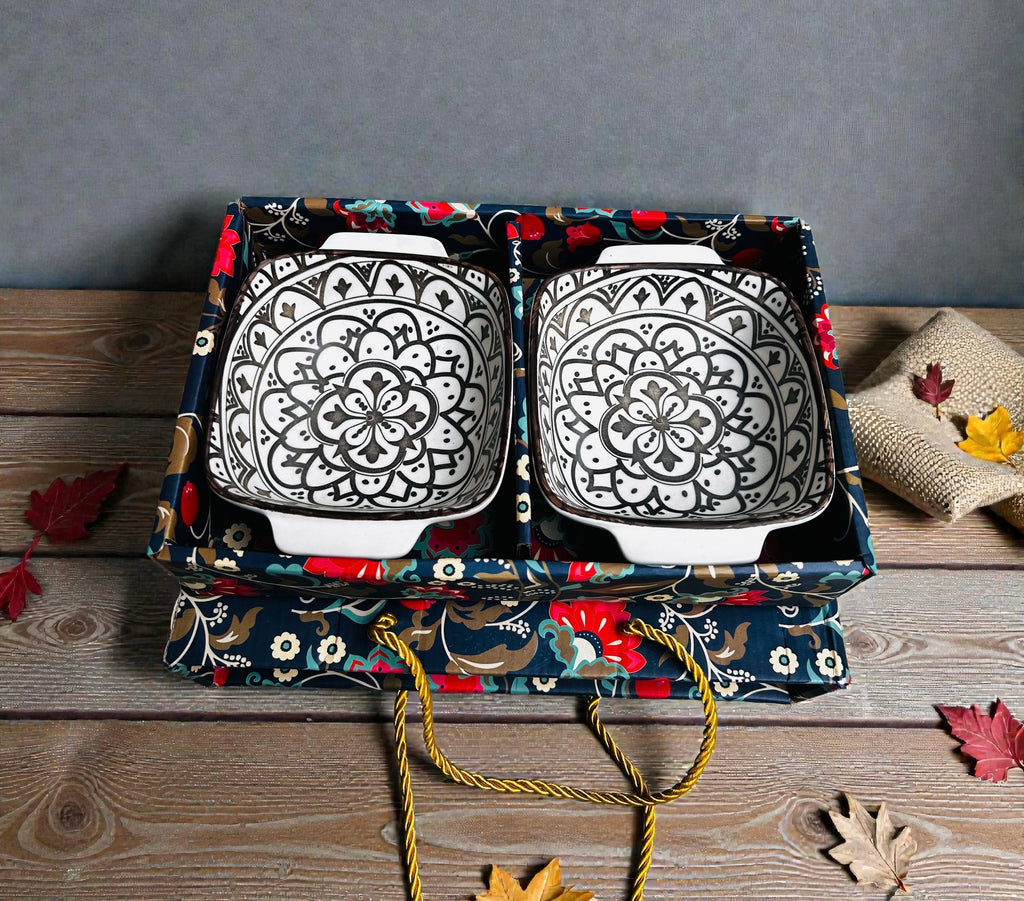 Midnight Mandala Porcelain Platter Bowl Set (Set of 2)