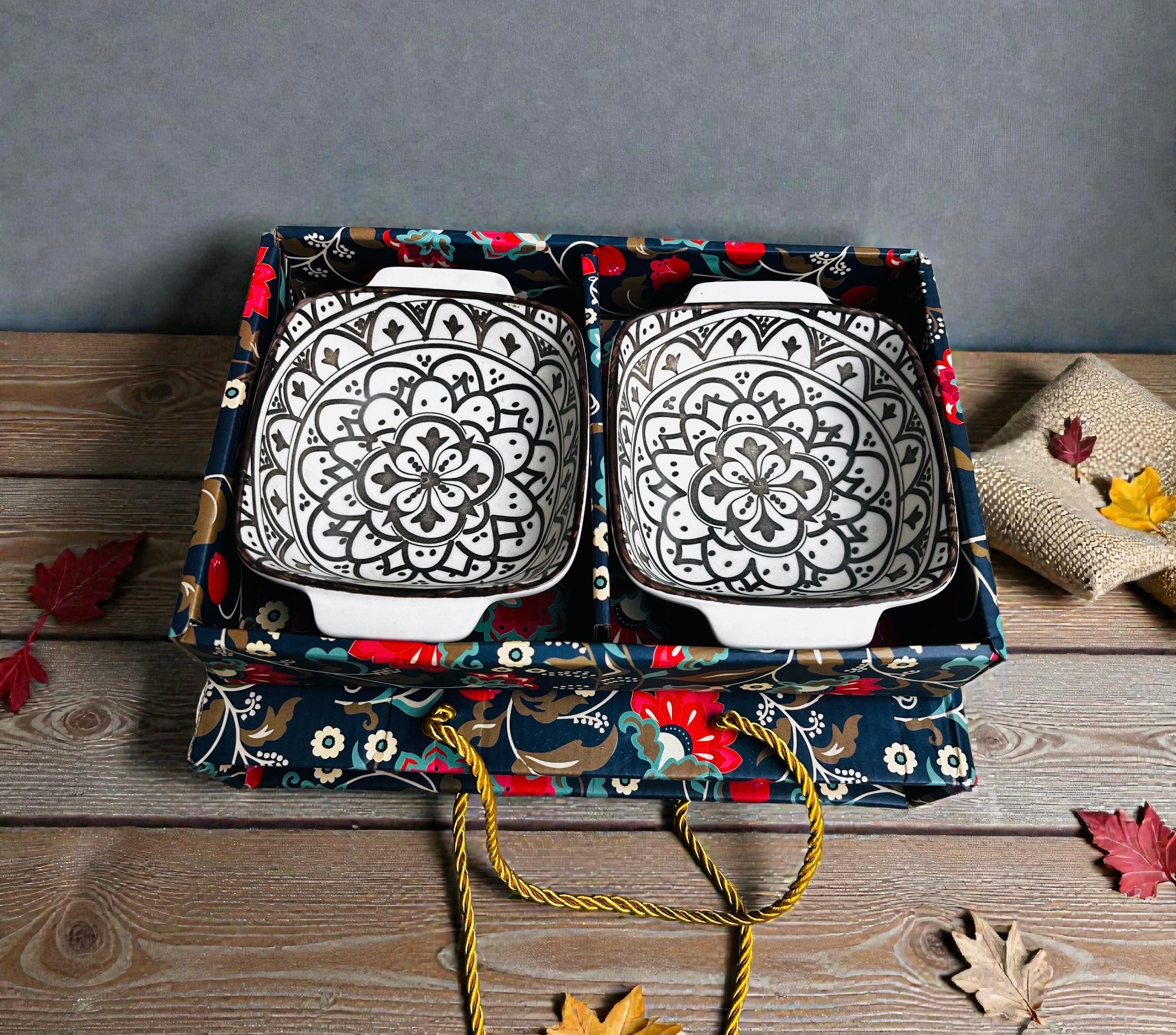 Midnight Mandala Porcelain Platter Bowl Set (Set of 2)