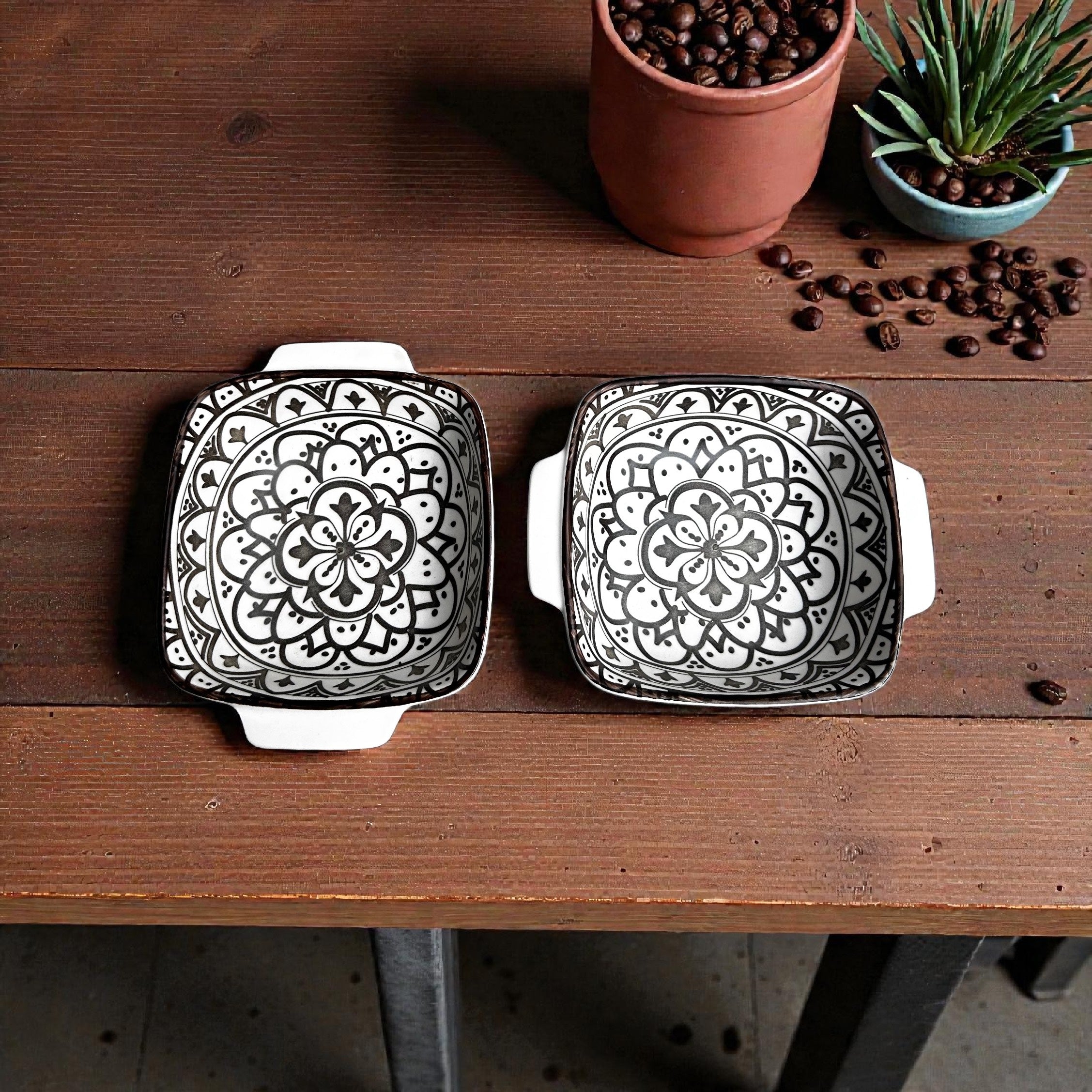 Midnight Mandala Porcelain Platter Bowl Set (Set of 2)