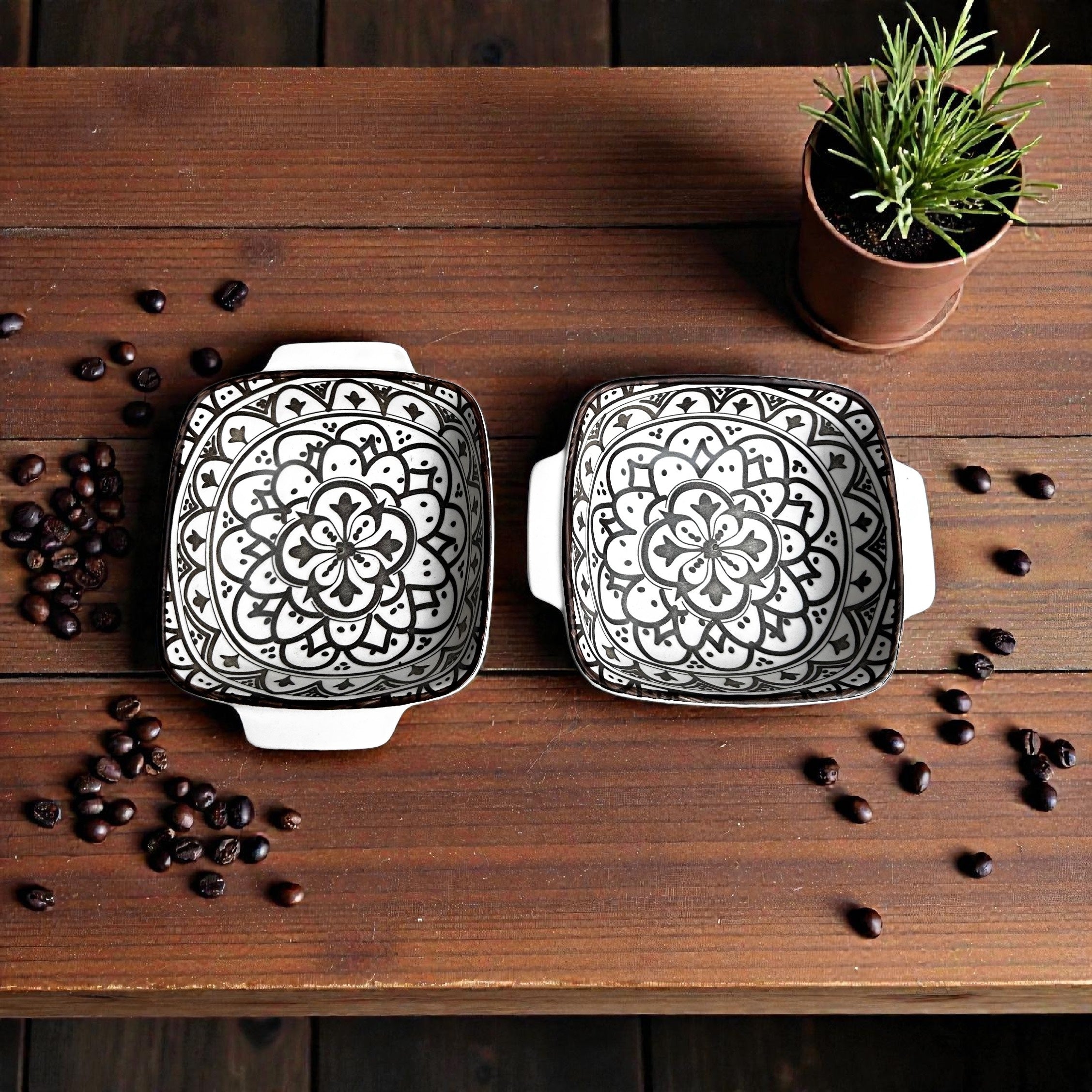 Midnight Mandala Porcelain Platter Bowl Set (Set of 2)