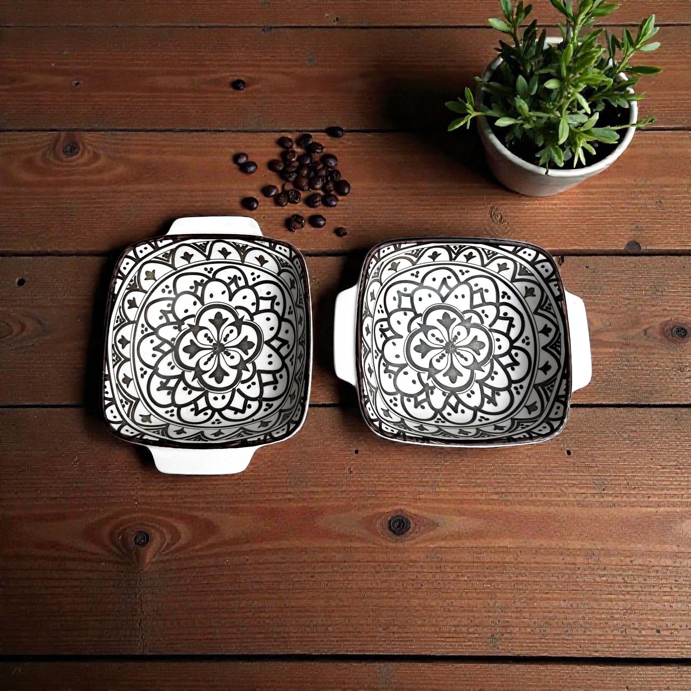 Midnight Mandala Porcelain Platter Bowl Set (Set of 2)