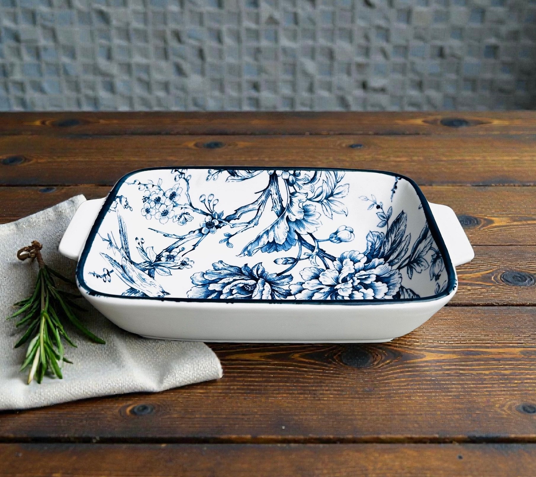 Blue Bloom Porcelain Handled Platter Set (Set of 2)