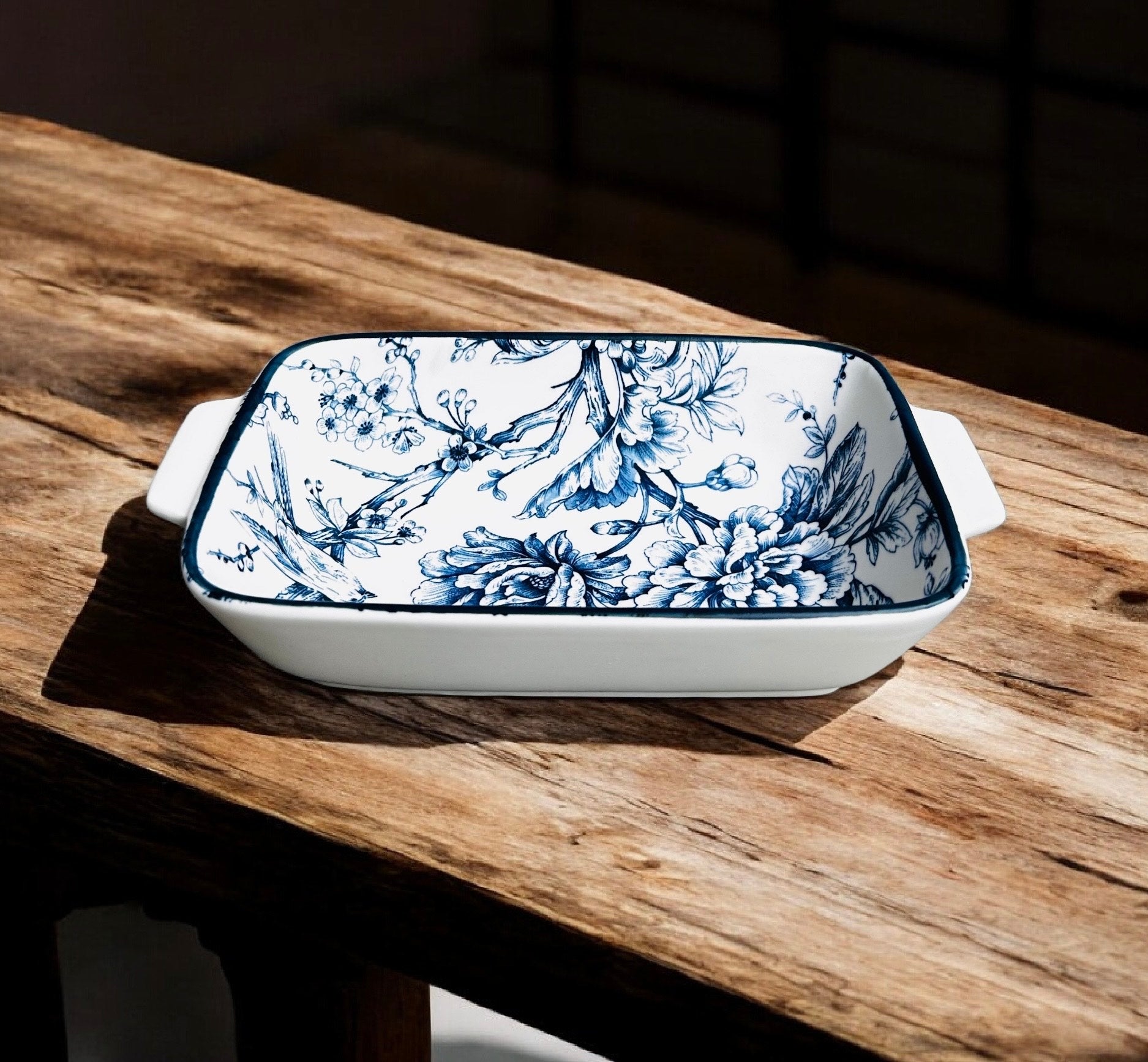Blue Bloom Porcelain Handled Platter Set (Set of 2)