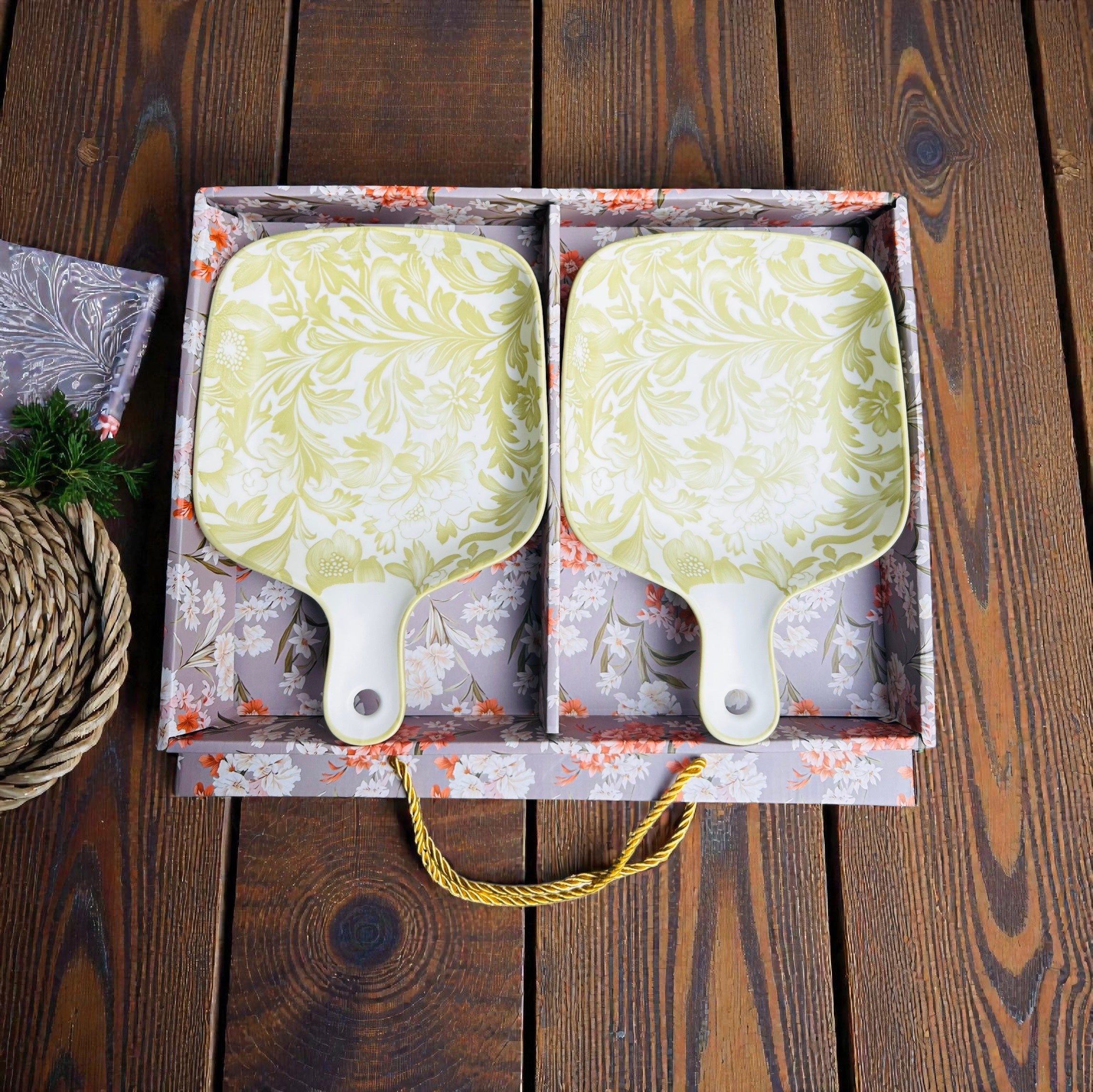 Vintage Meadow Porcelain Handled Platter Set (Set of 2)