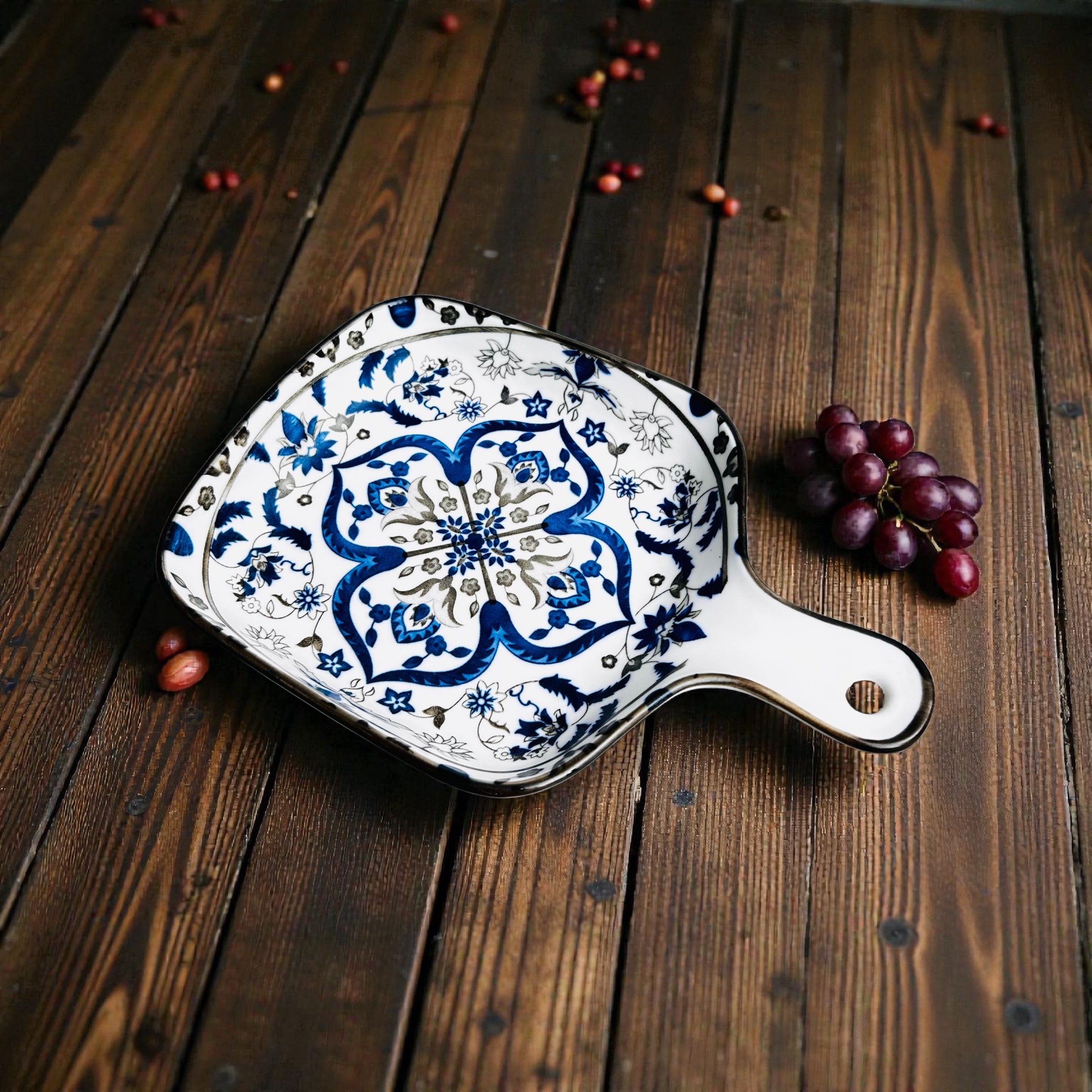 Indigo Medallion Porcelain Handled Platter Set (Set of 2)