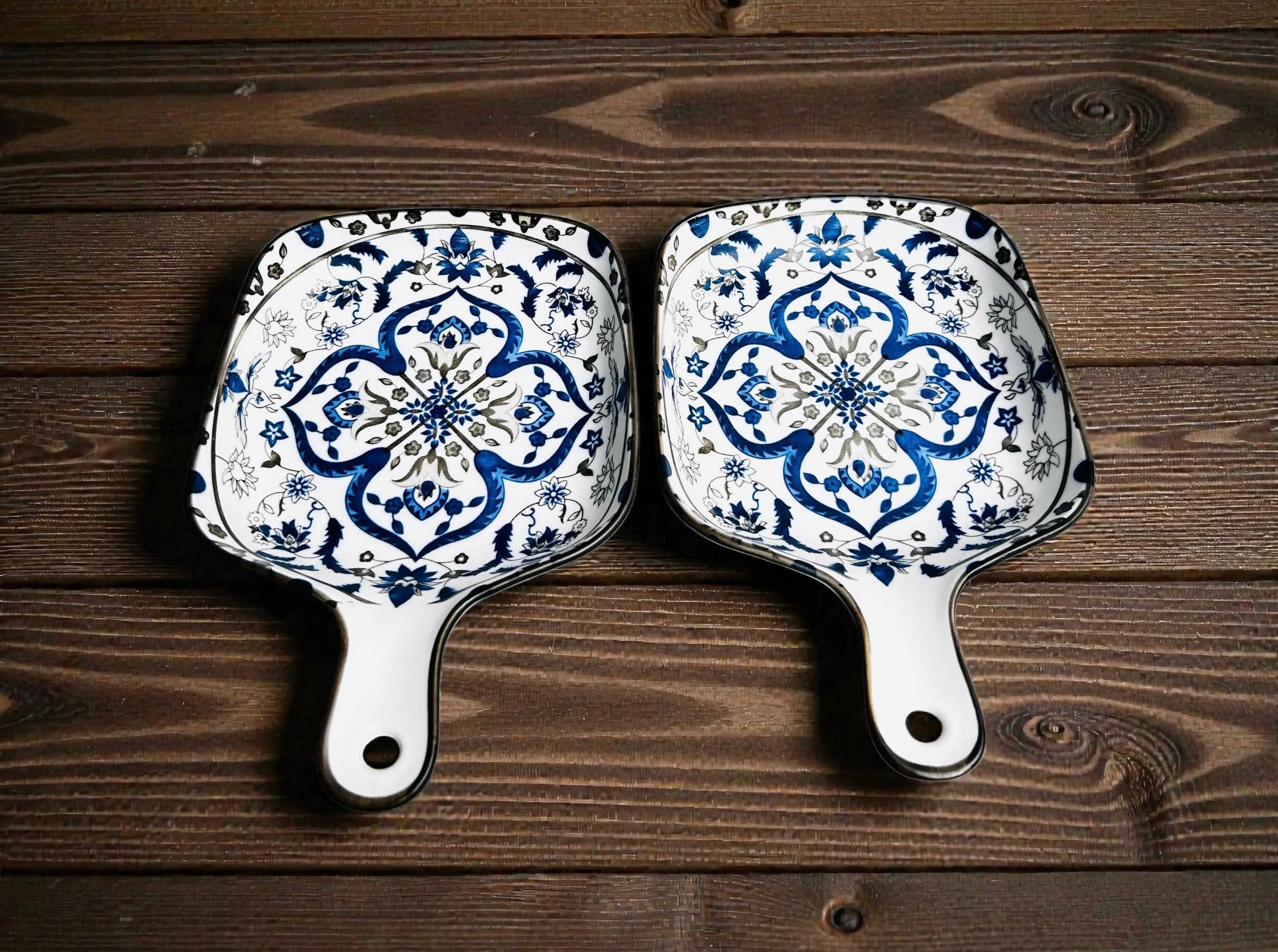 Indigo Medallion Porcelain Handled Platter Set (Set of 2)