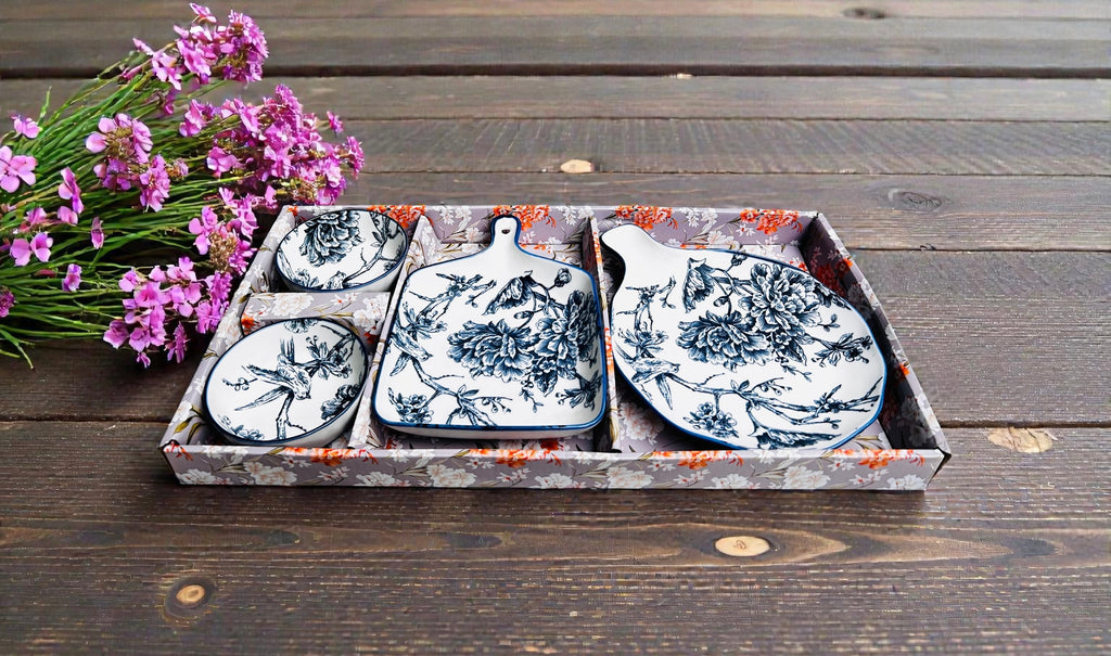 Blue Garden Porcelain Serving Platter Set (Set of 4)